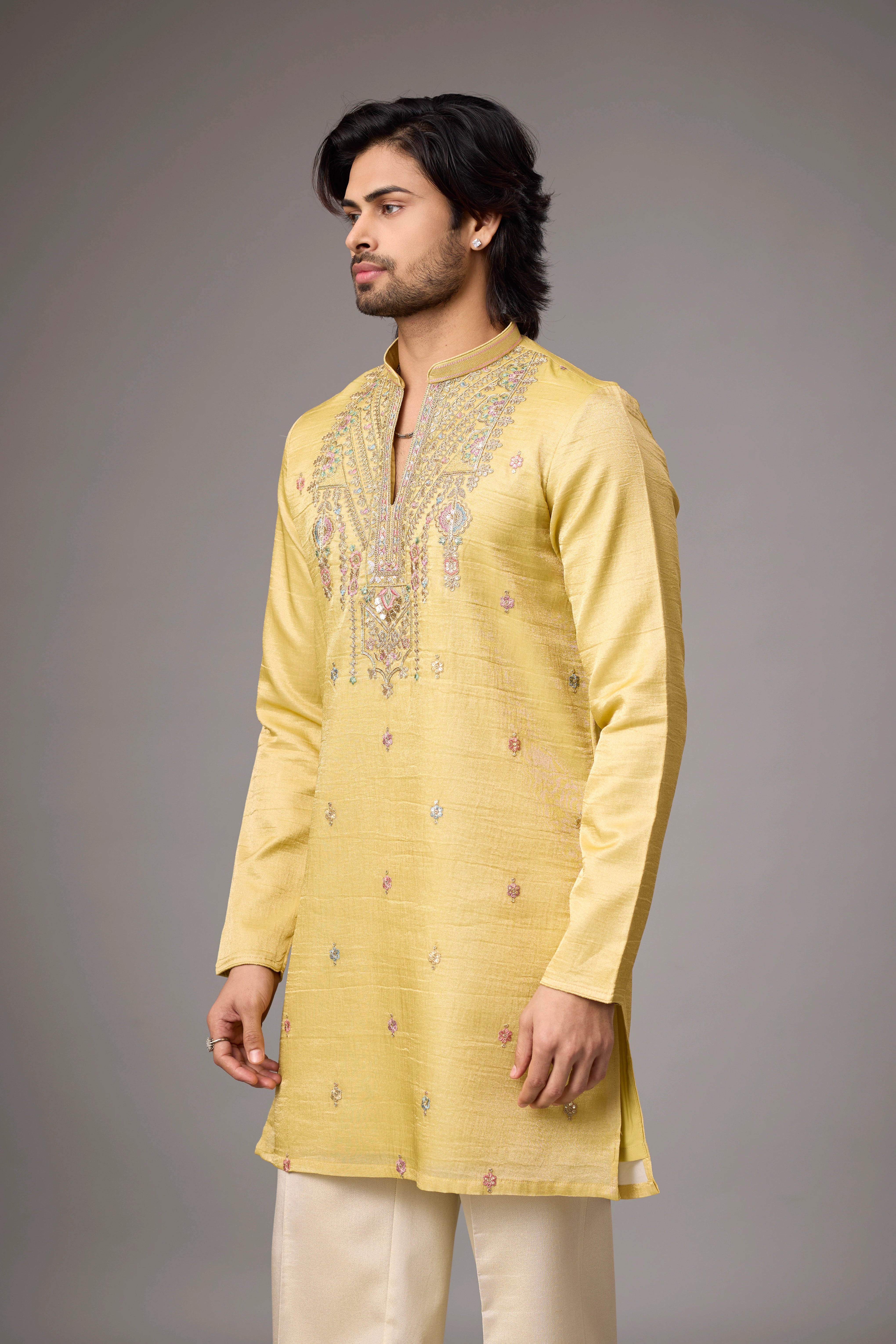 Golden Yellow Heritage Embroidered Kurta