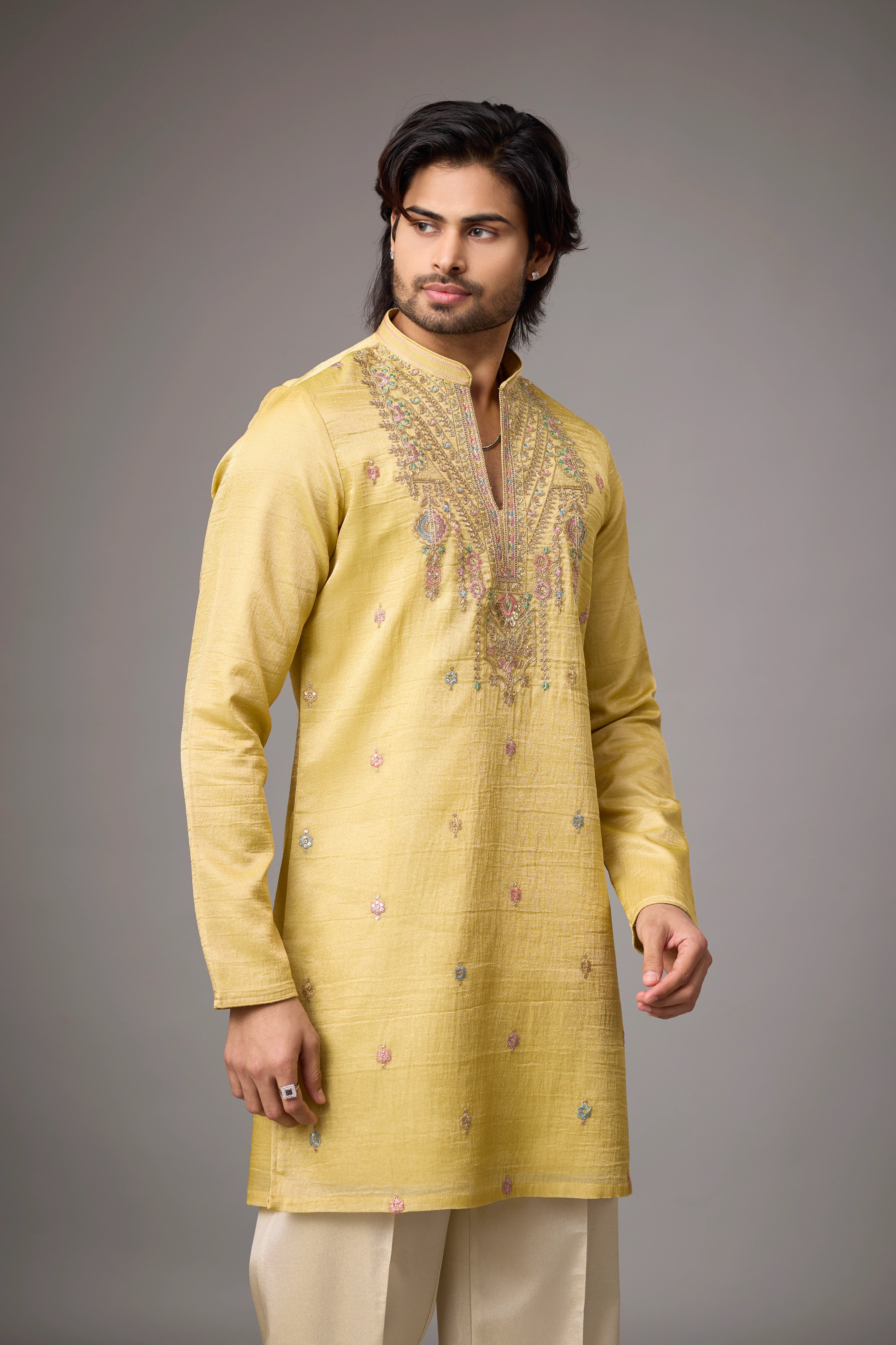 Golden Yellow Heritage Embroidered Kurta