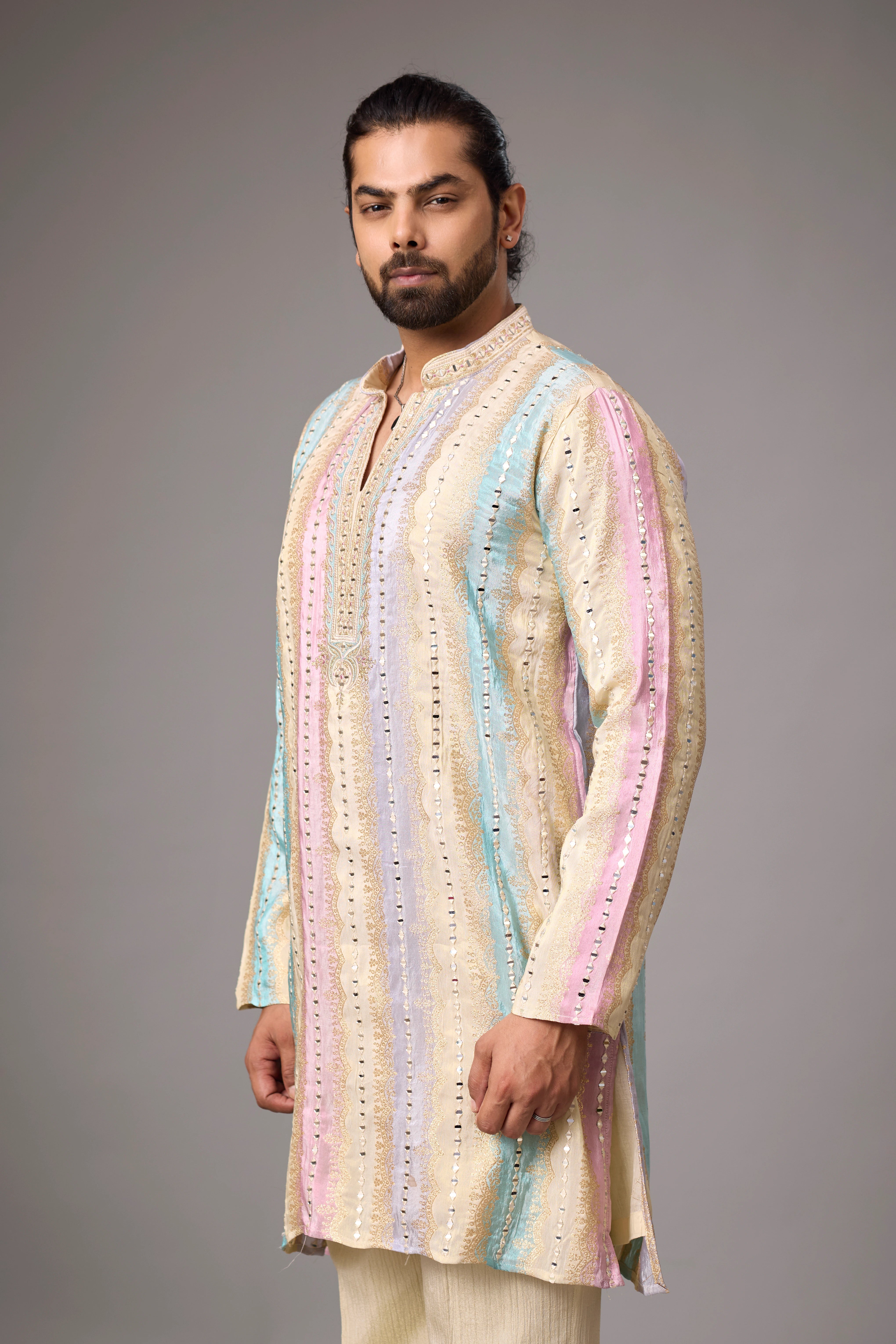 Pastel Multicolour Heritage Embroidered Kurta Set