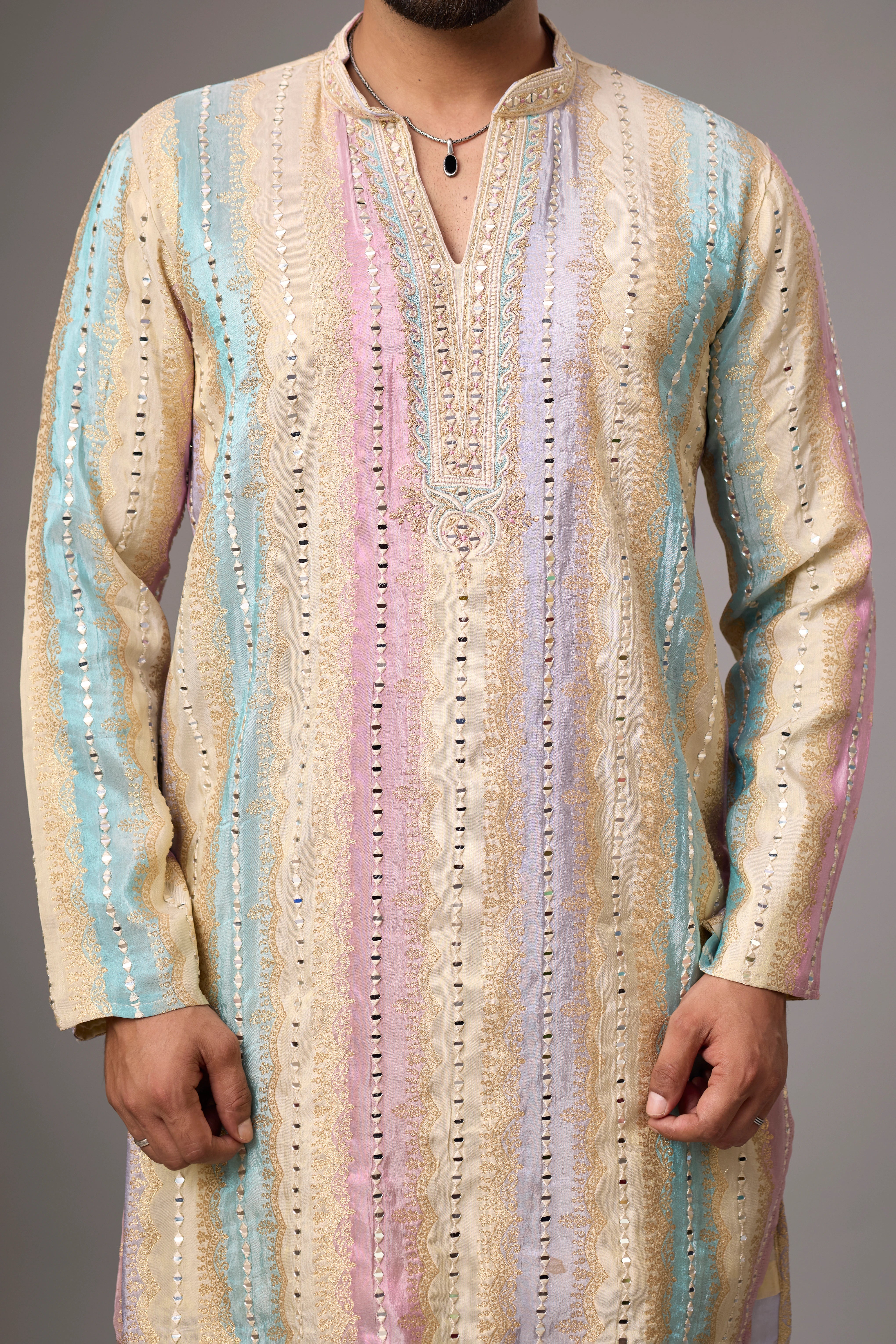 Pastel Multicolour Heritage Embroidered Kurta Set