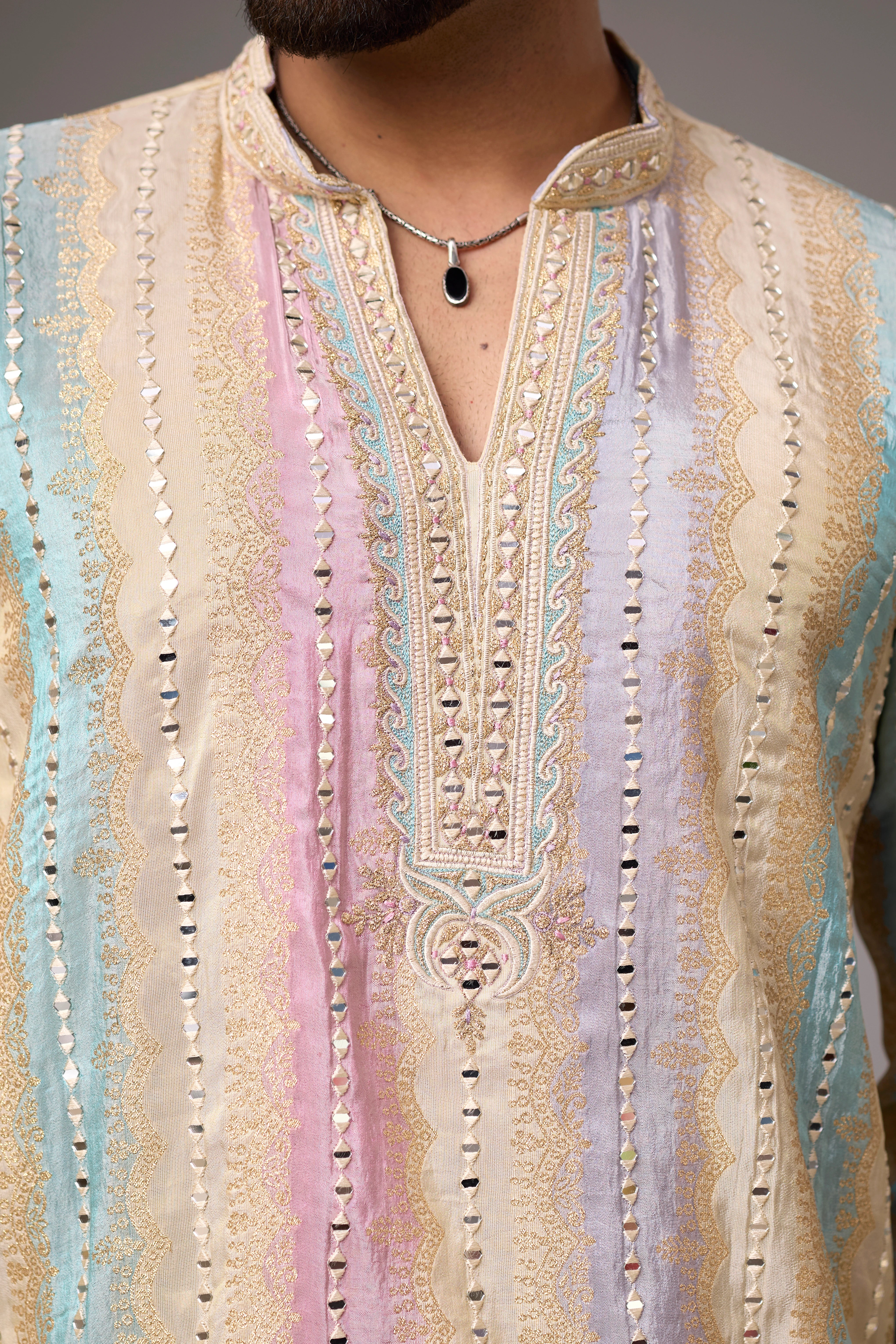 Pastel Multicolour Heritage Embroidered Kurta Set