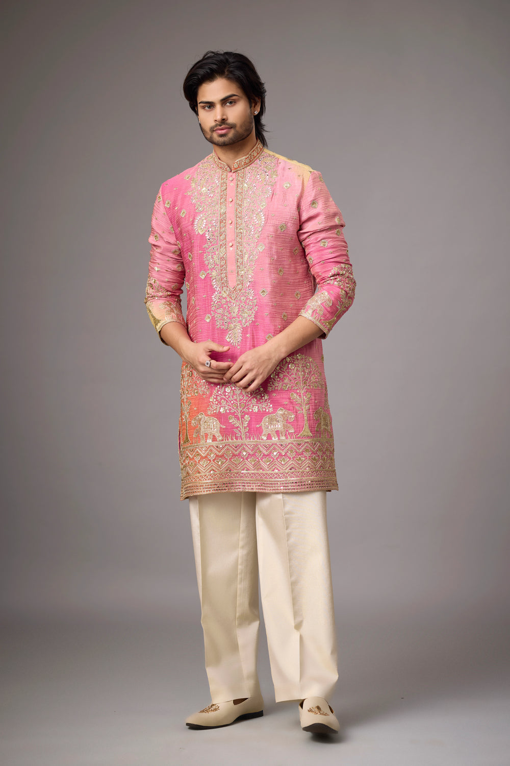 Bhai Dooj Gift Kurta for Men – Rose Pink Heritage Story Embroidery | Mahavir NX