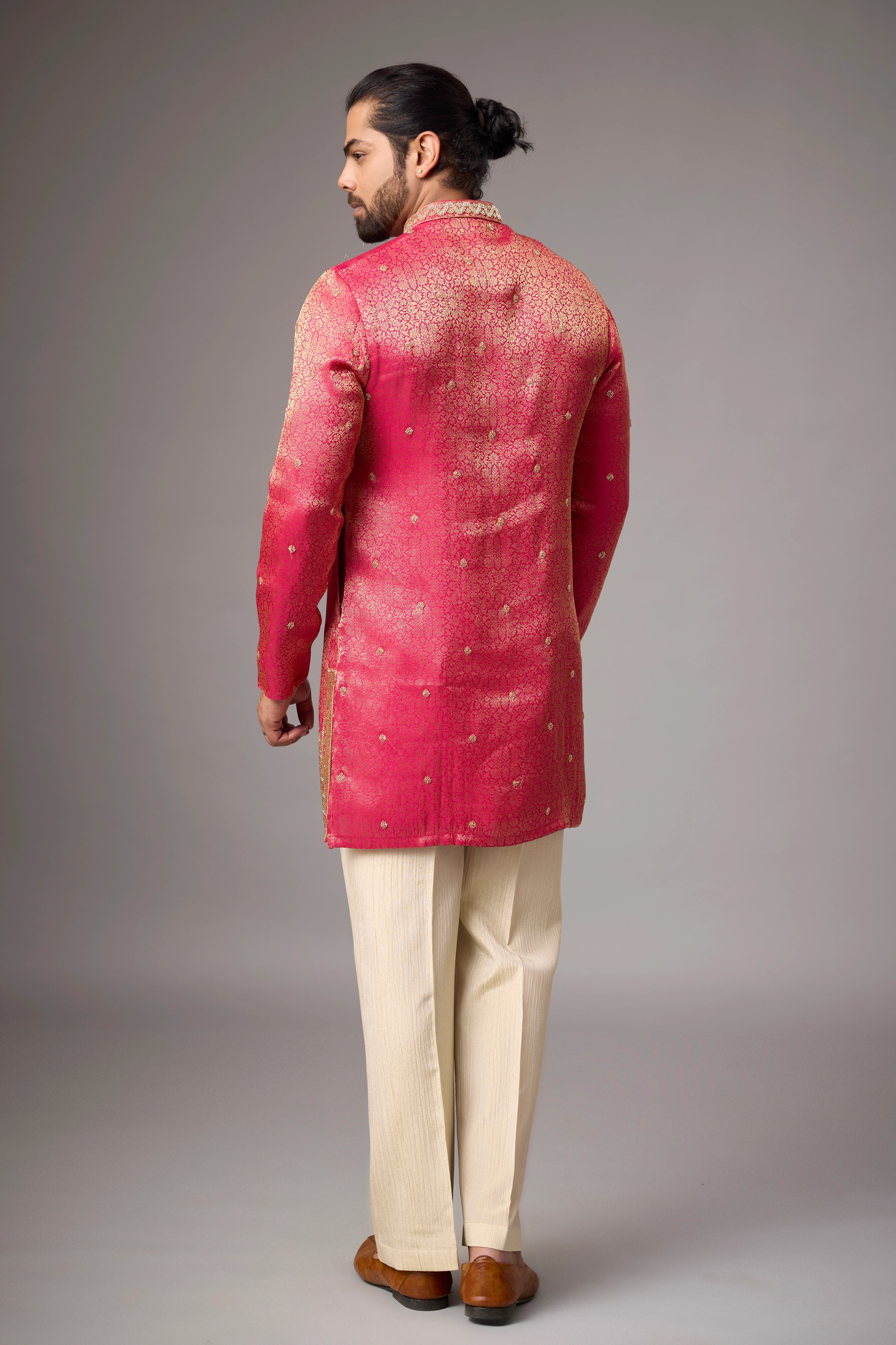 Coral Pink Regal Brocade Kurta Set