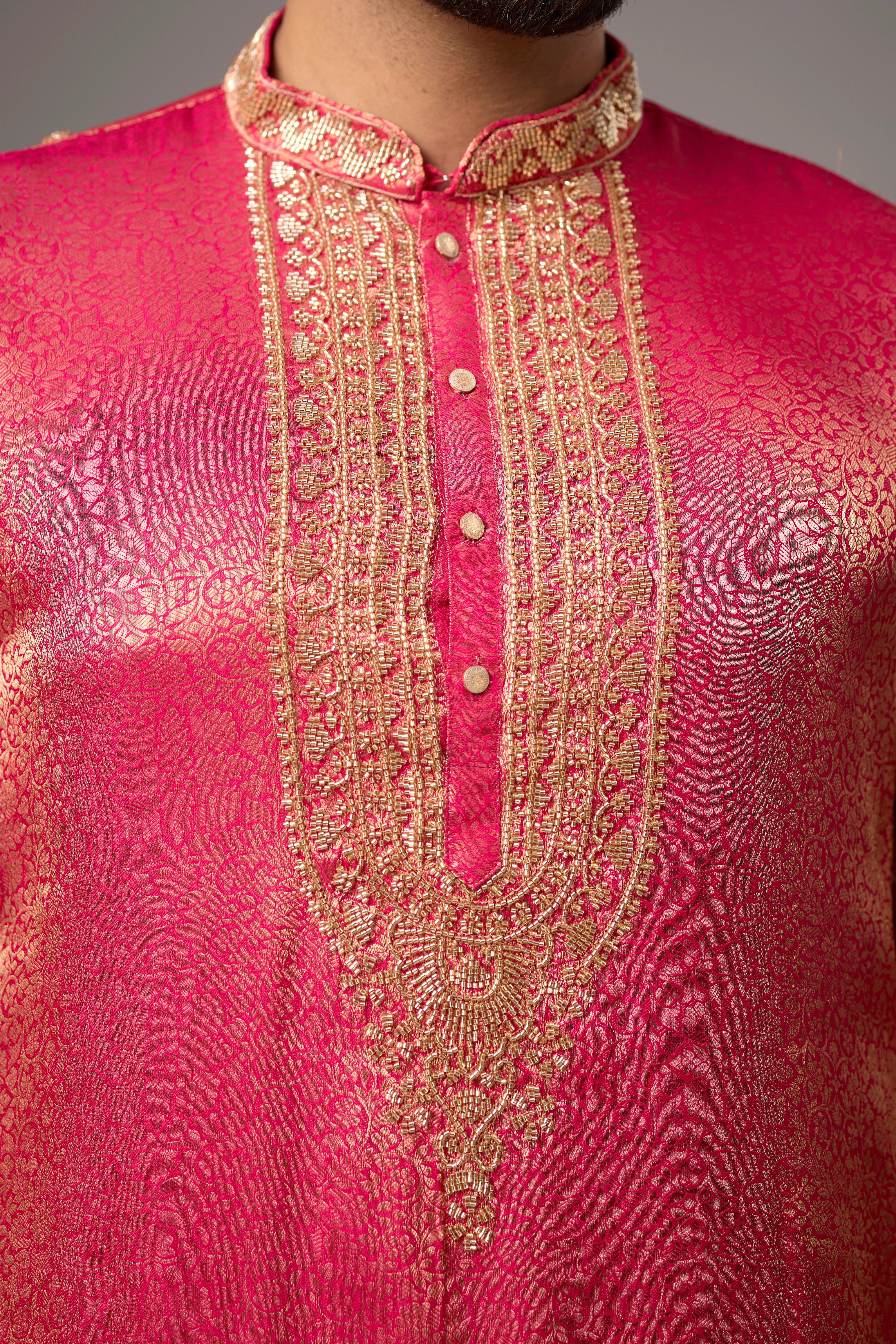 Coral Pink Regal Brocade Kurta Set