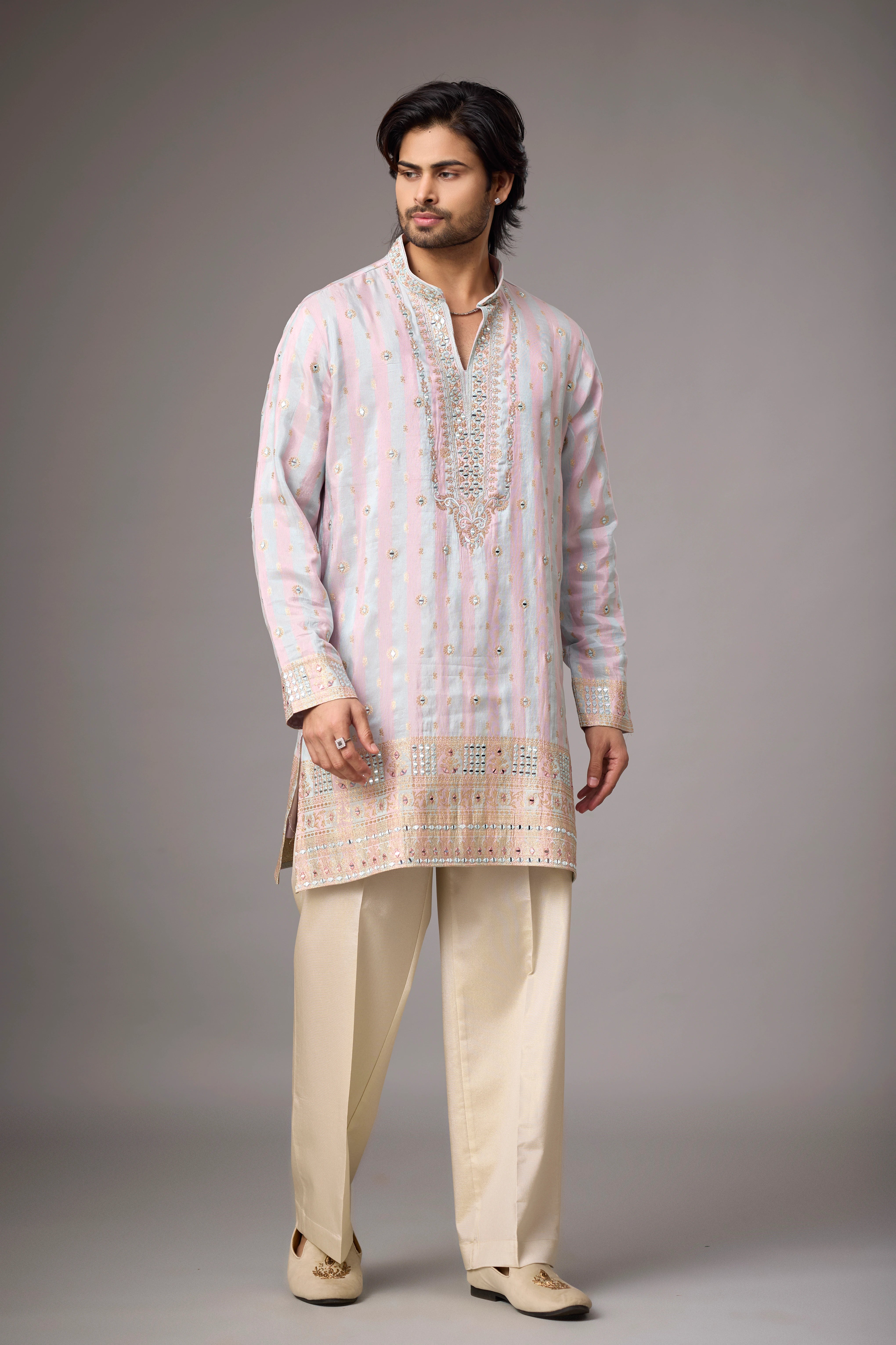 Pastel Rose Zari Motif Kurta Set
