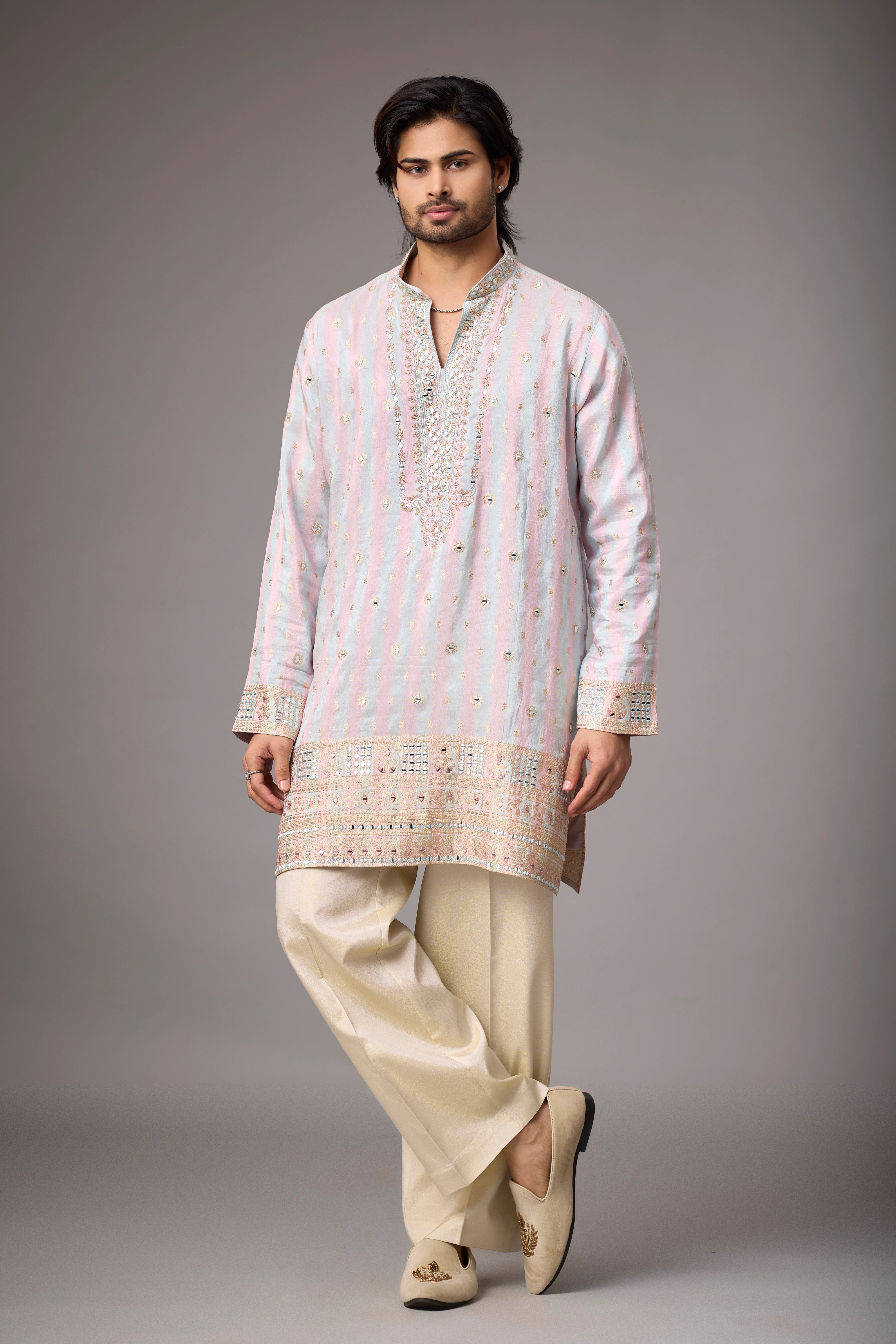Pastel Rose Zari Motif Kurta Set