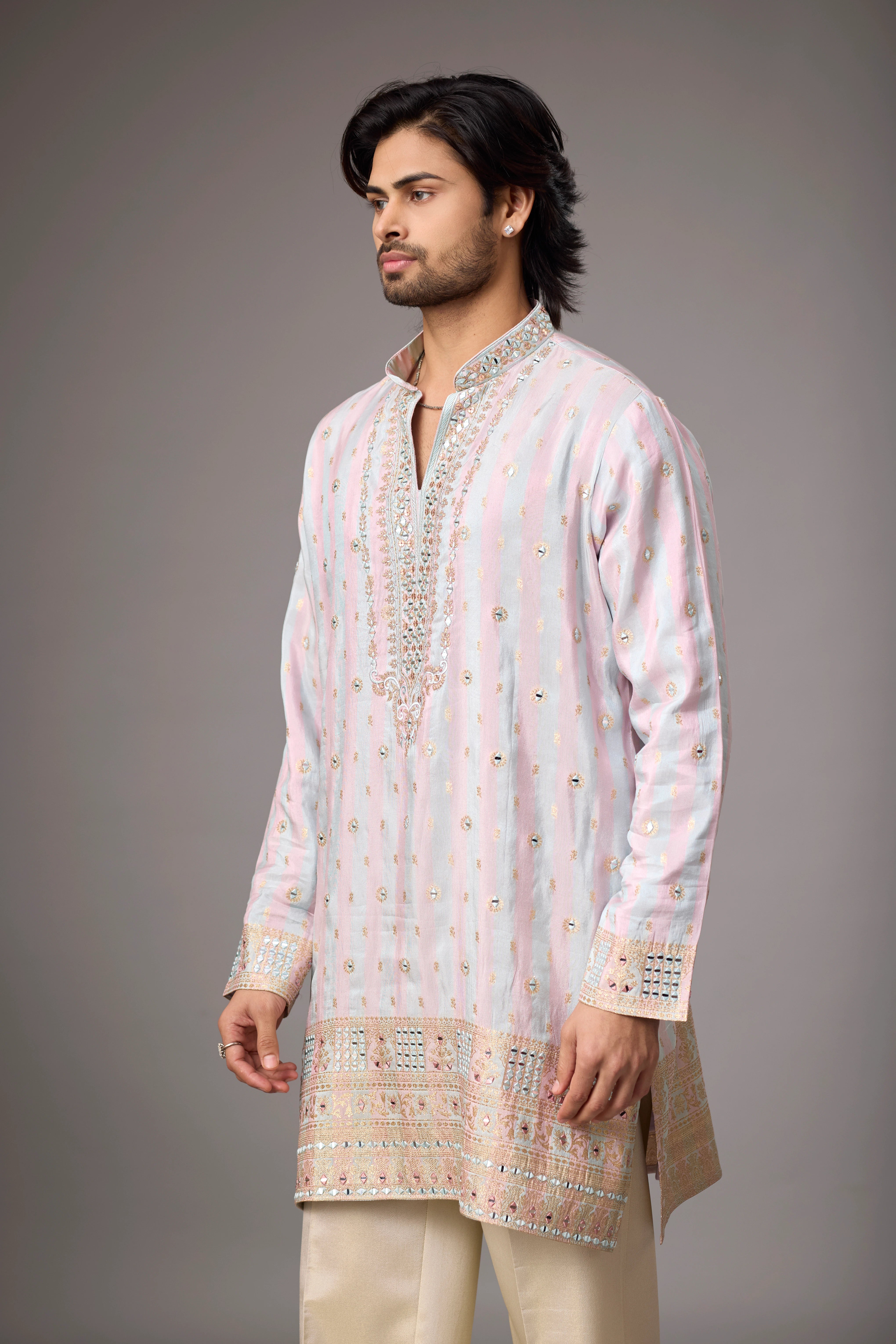 Pastel Rose Zari Motif Kurta Set