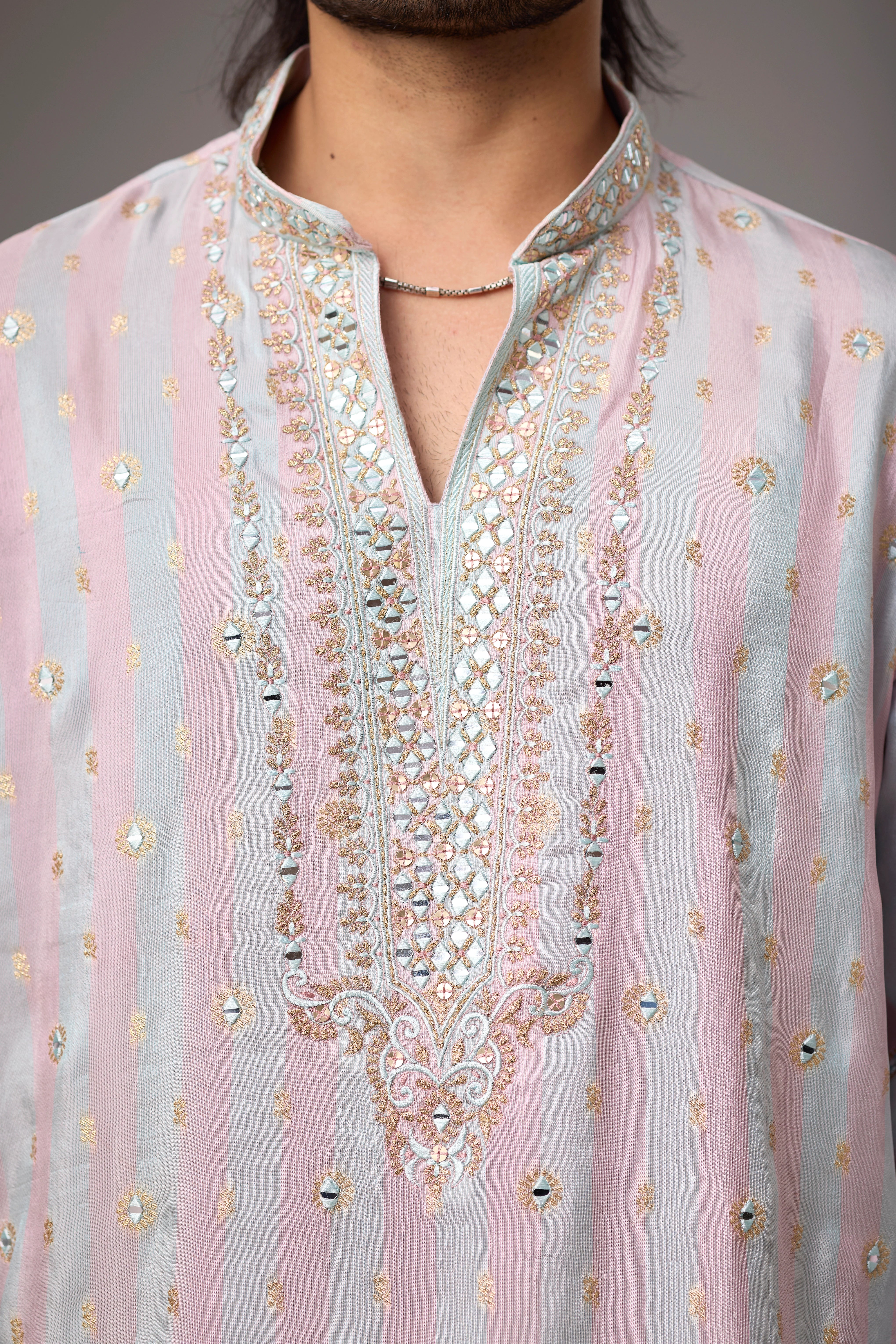 Pastel Rose Zari Motif Kurta Set