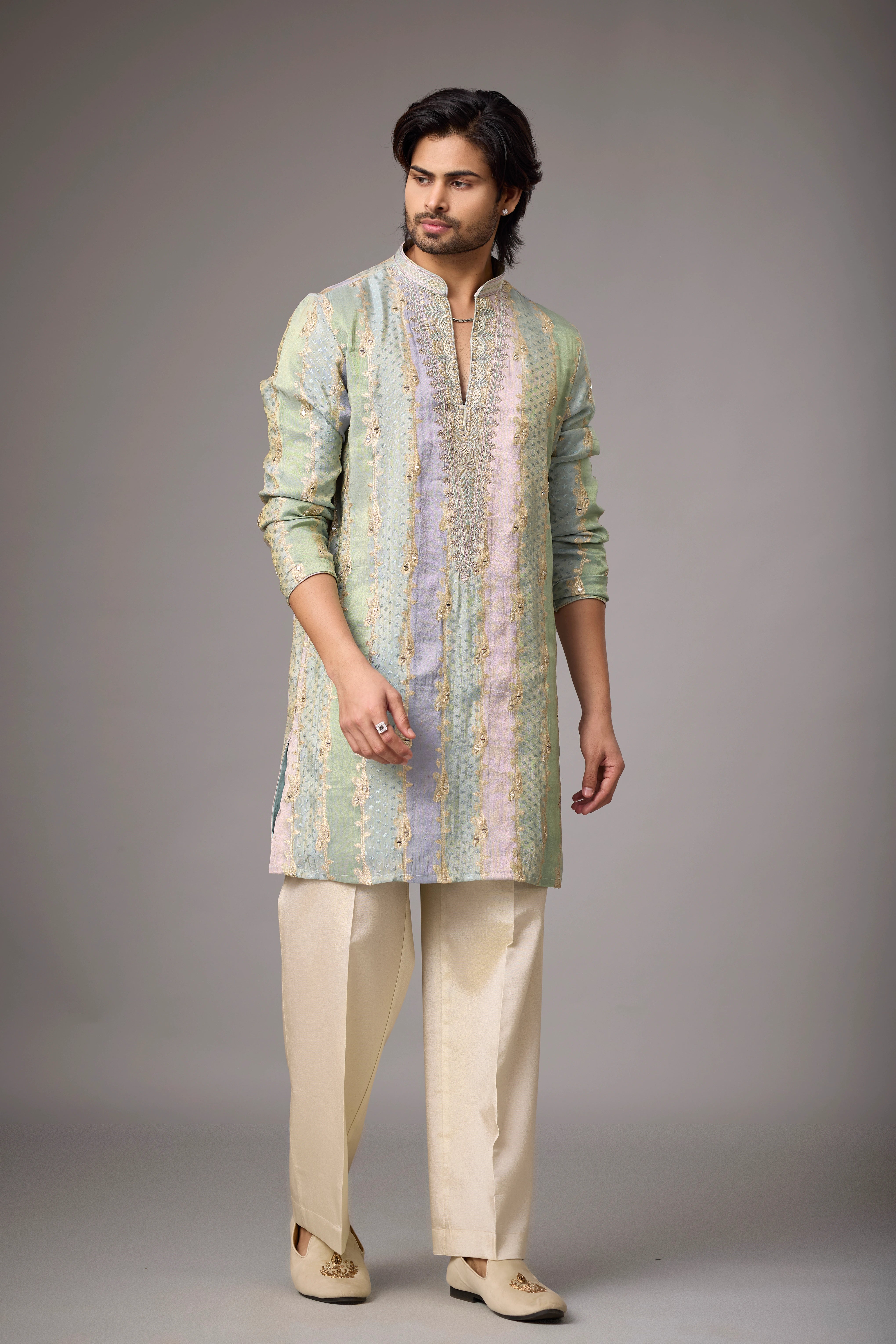 Mint Sage Heritage Embroidered Kurta Set