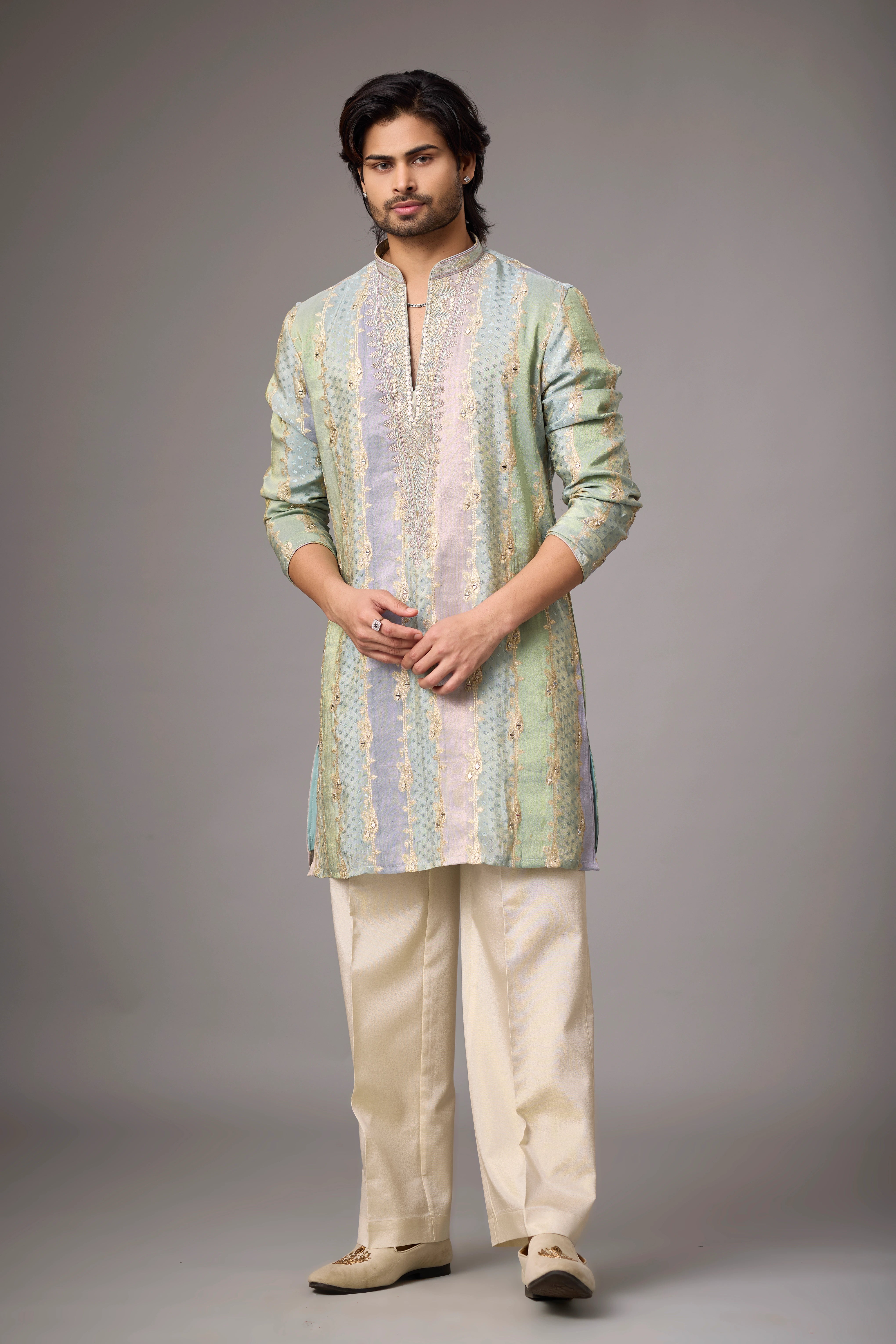 Mint Sage Heritage Embroidered Kurta Set
