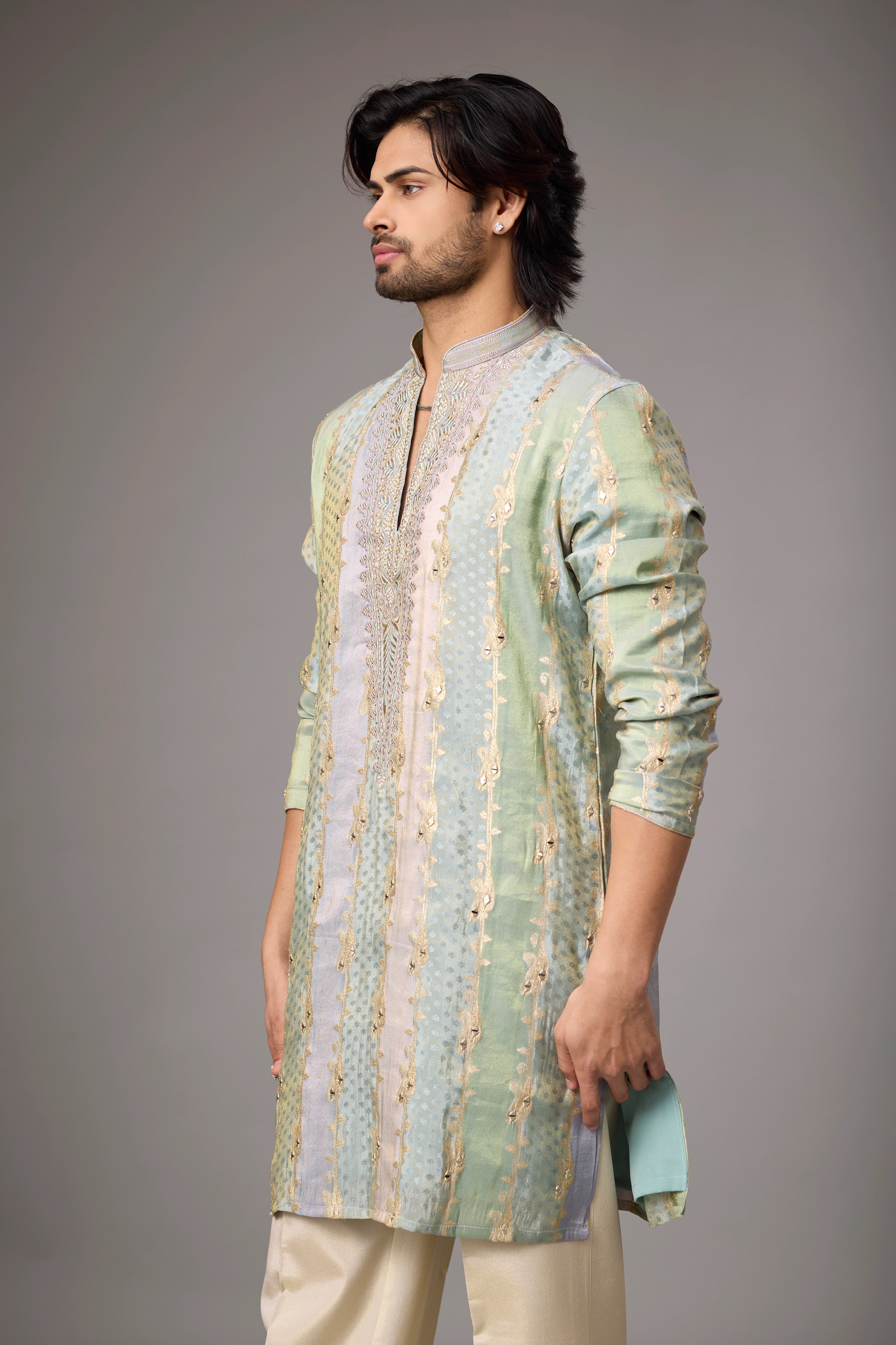 Mint Sage Heritage Embroidered Kurta Set
