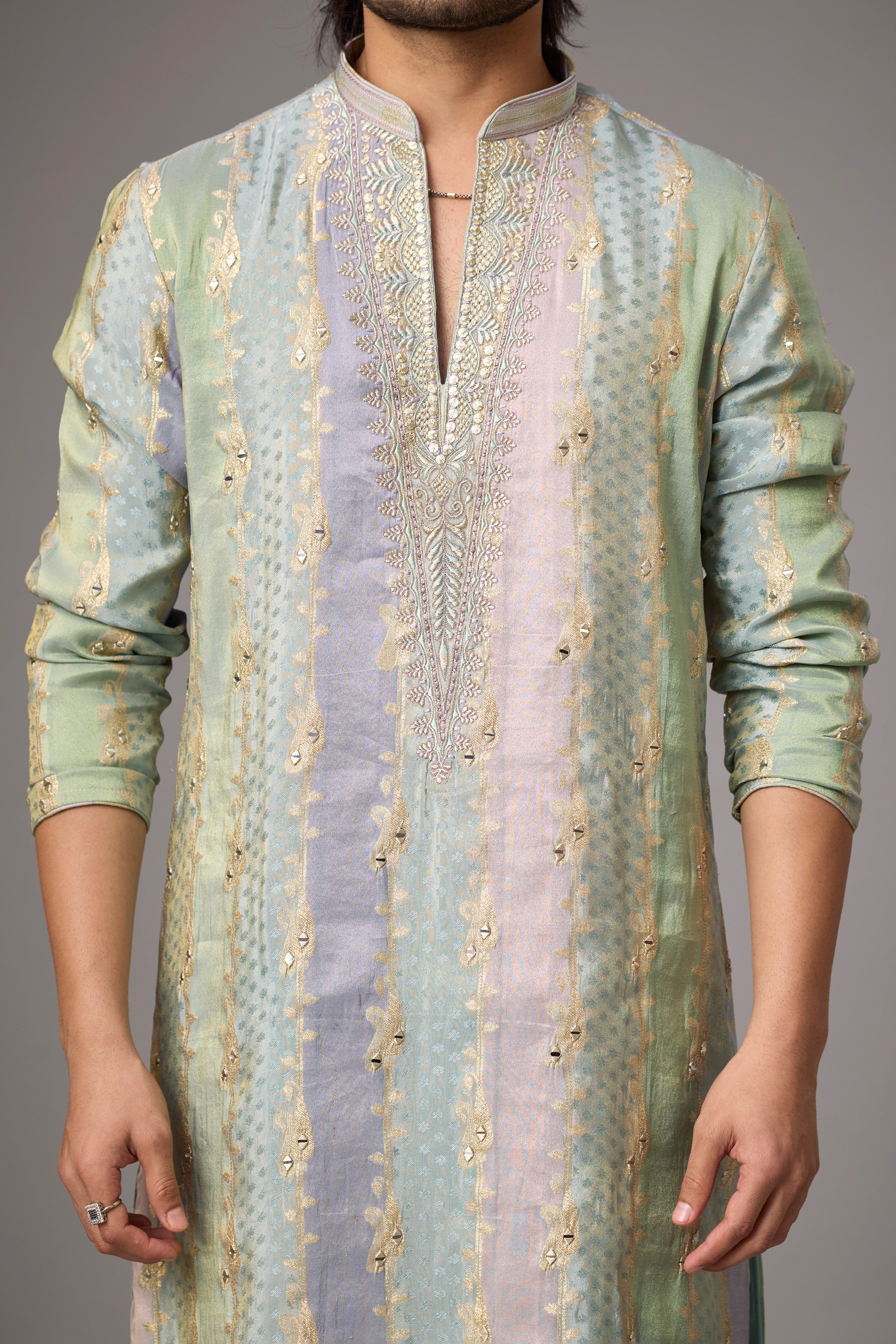 Mint Sage Heritage Embroidered Kurta Set
