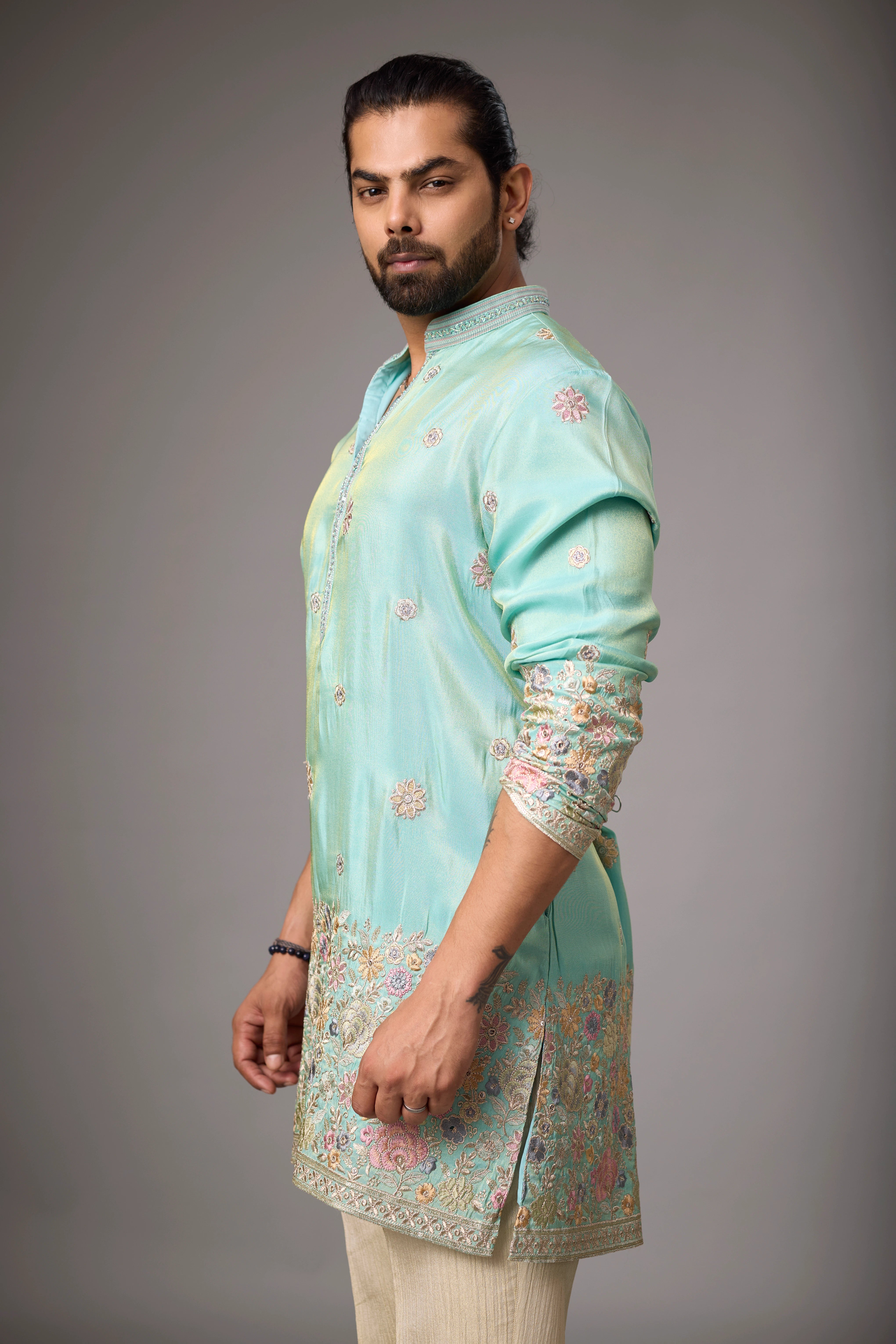 Aqua Mint Heritage Embroidered Kurta Set