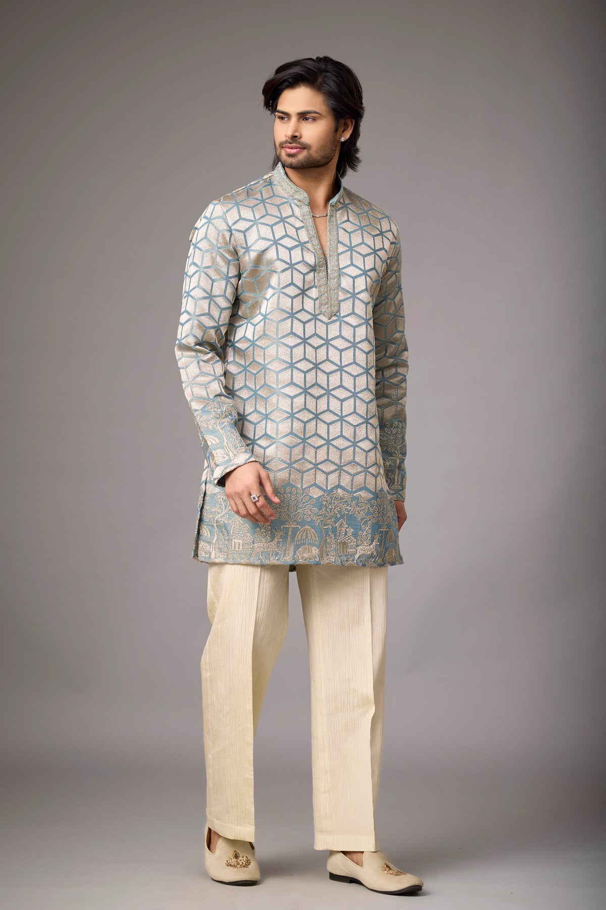 Ivory Geometric Heritage Embroidered Kurta Set