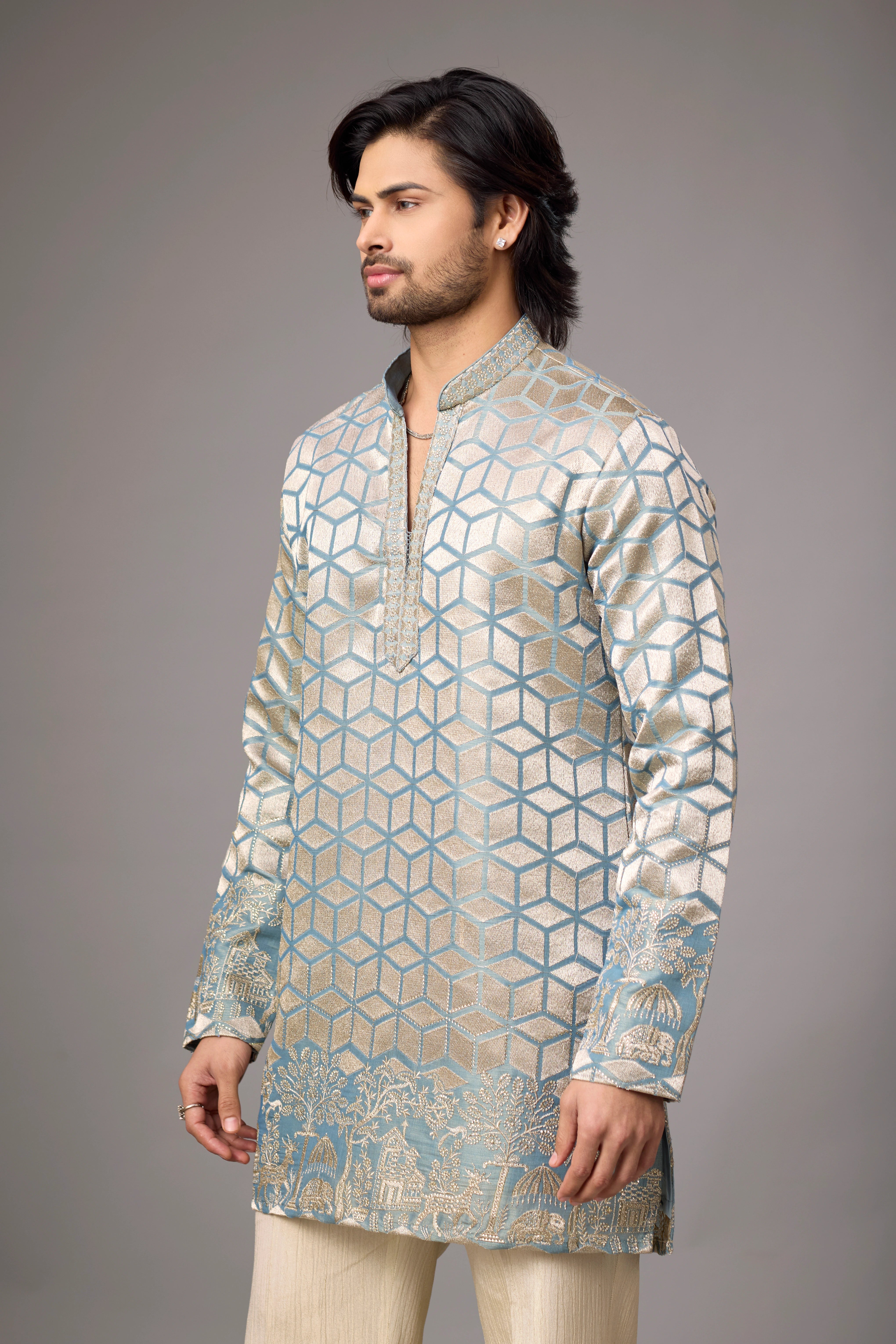 Ivory Geometric Heritage Embroidered Kurta Set