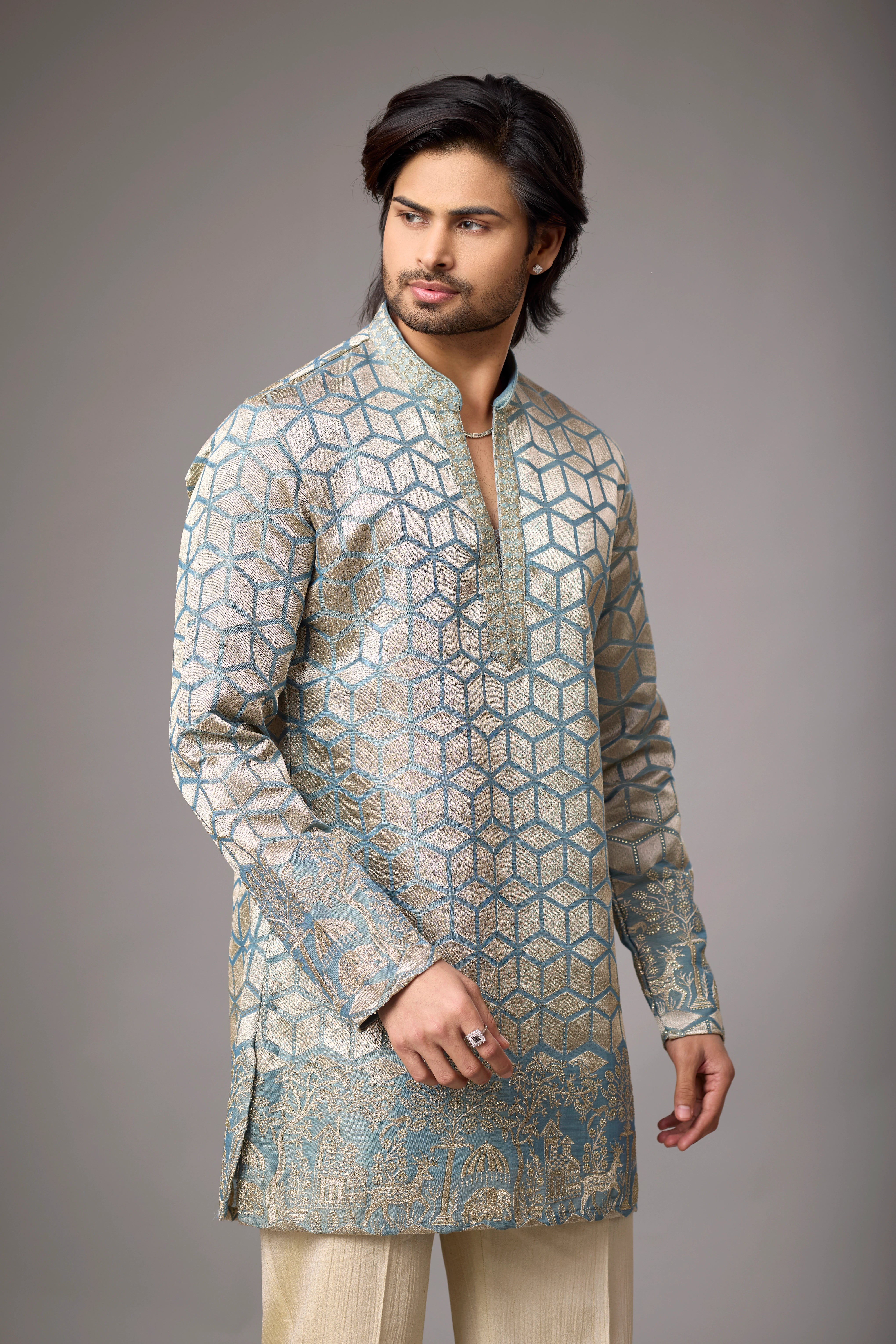 Ivory Geometric Heritage Embroidered Kurta Set