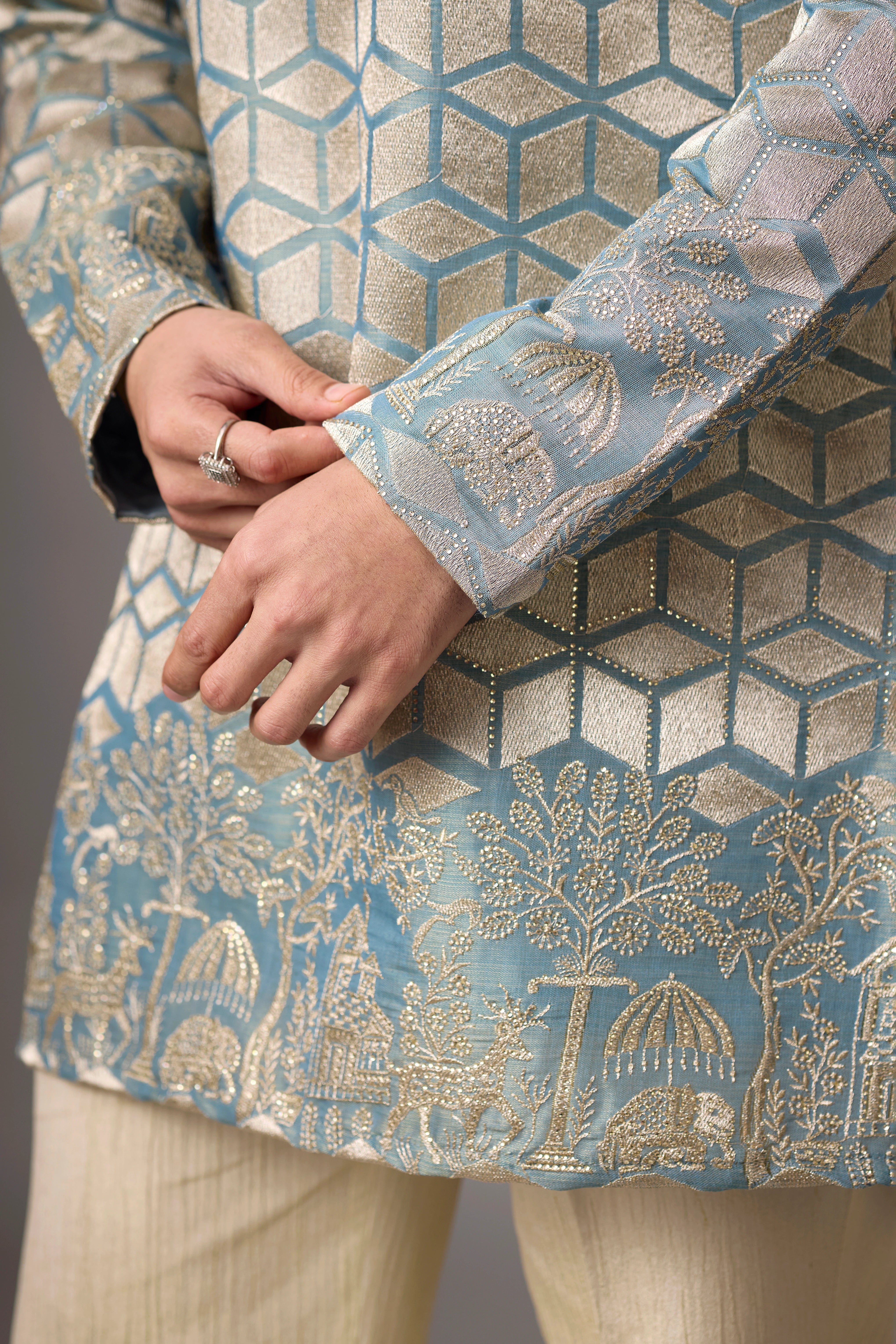 Ivory Geometric Heritage Embroidered Kurta Set