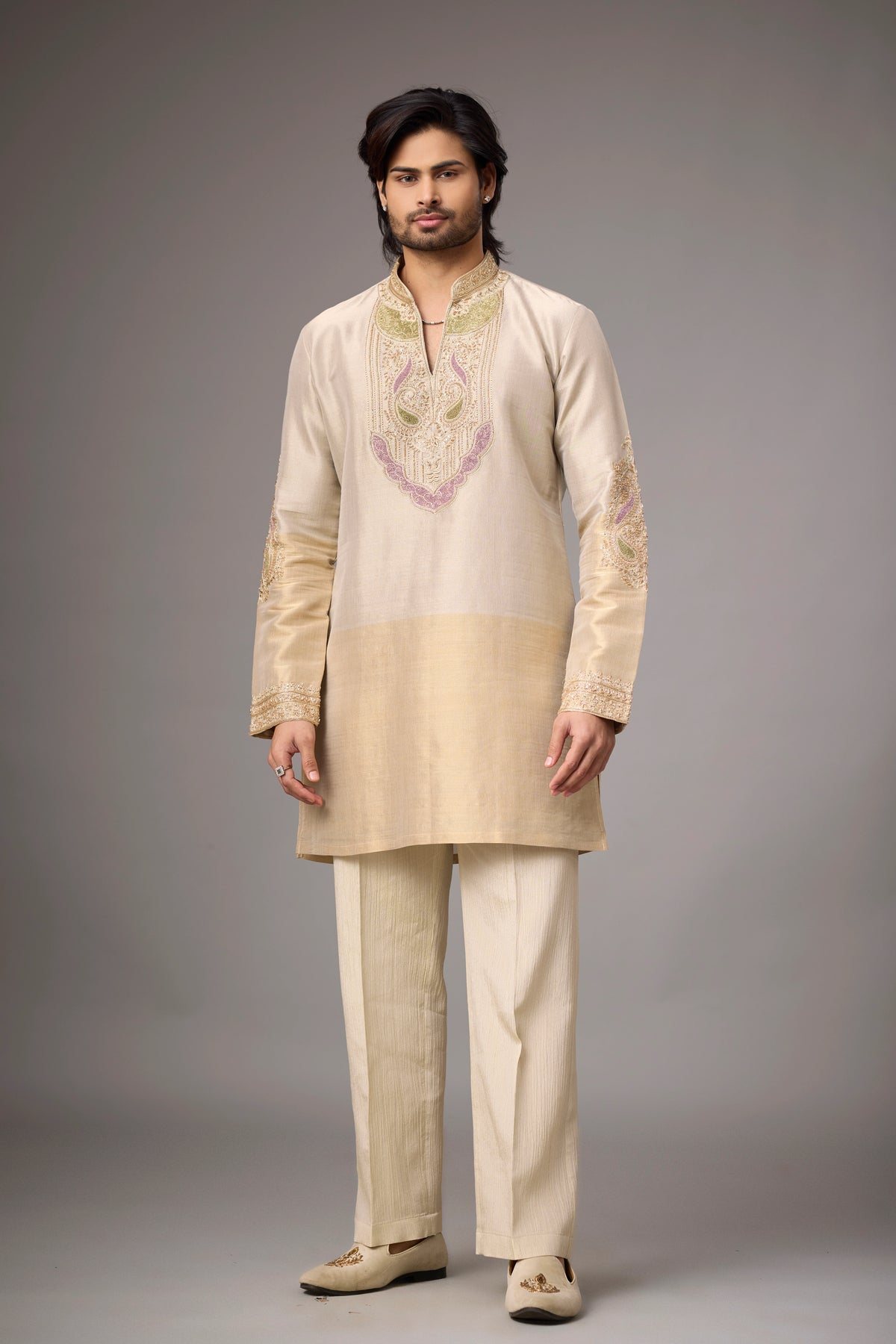Champagne Paisley Heritage Embroidered Kurta Set