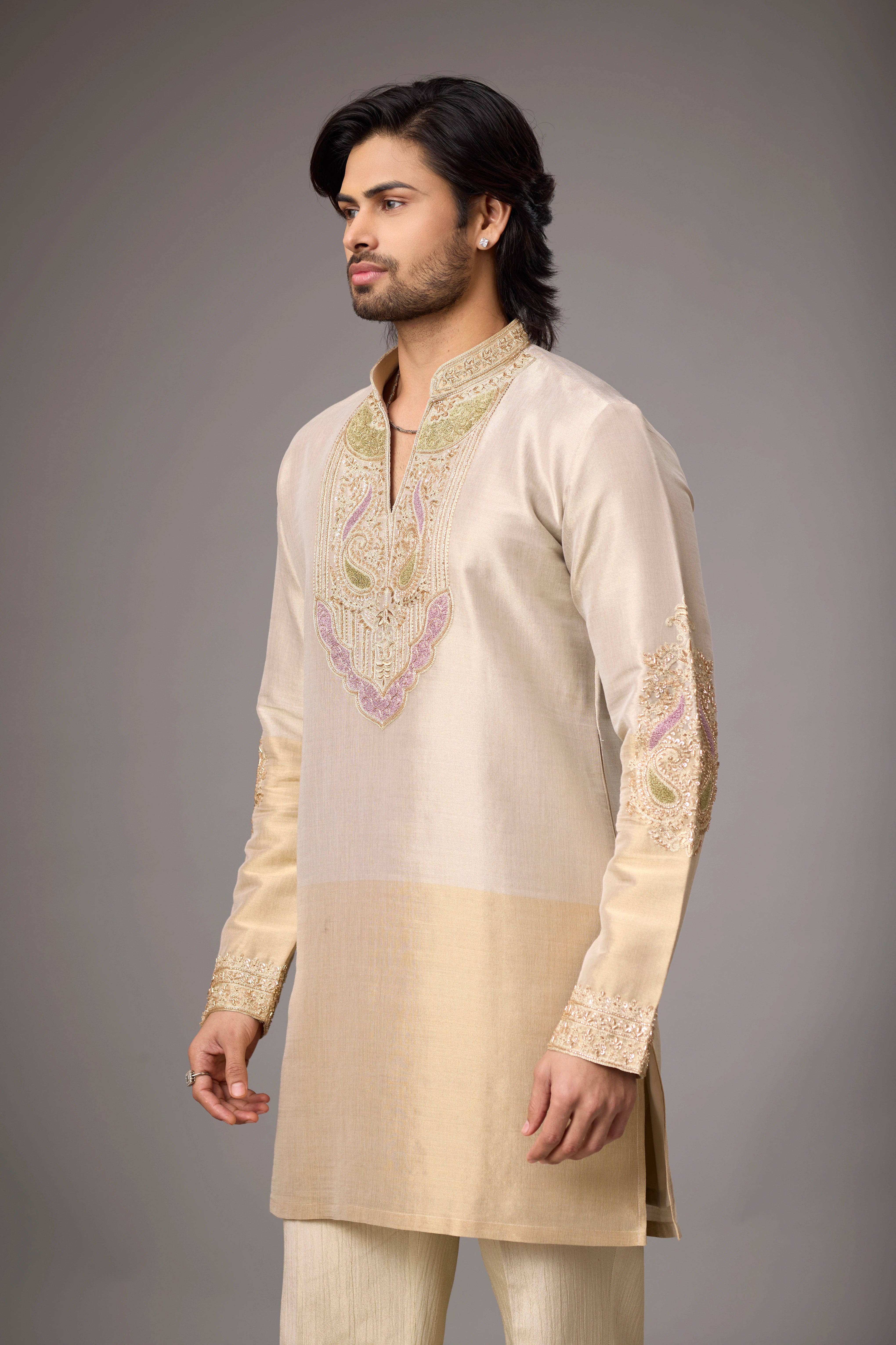 Champagne Paisley Heritage Embroidered Kurta Set