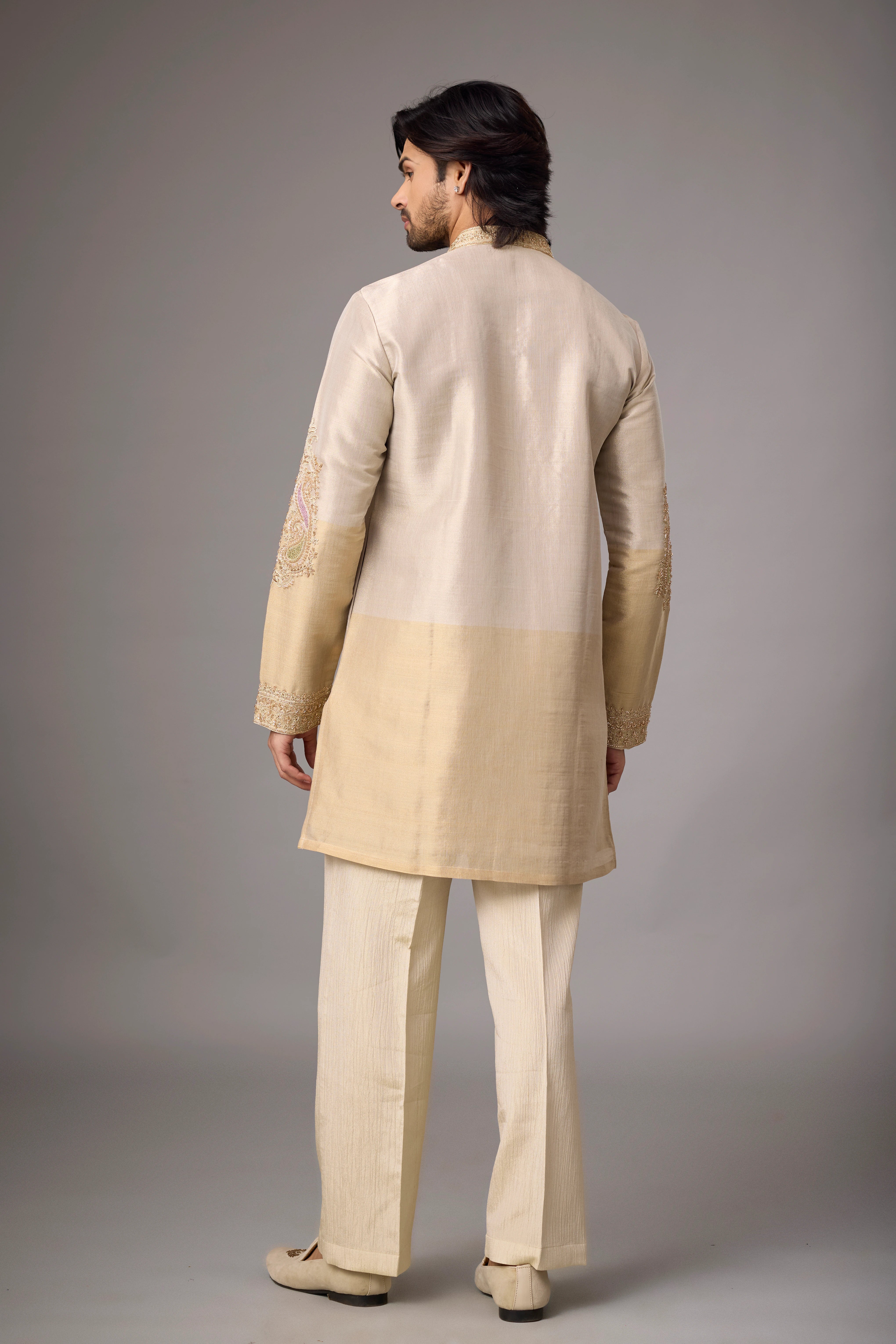 Champagne Paisley Heritage Embroidered Kurta Set