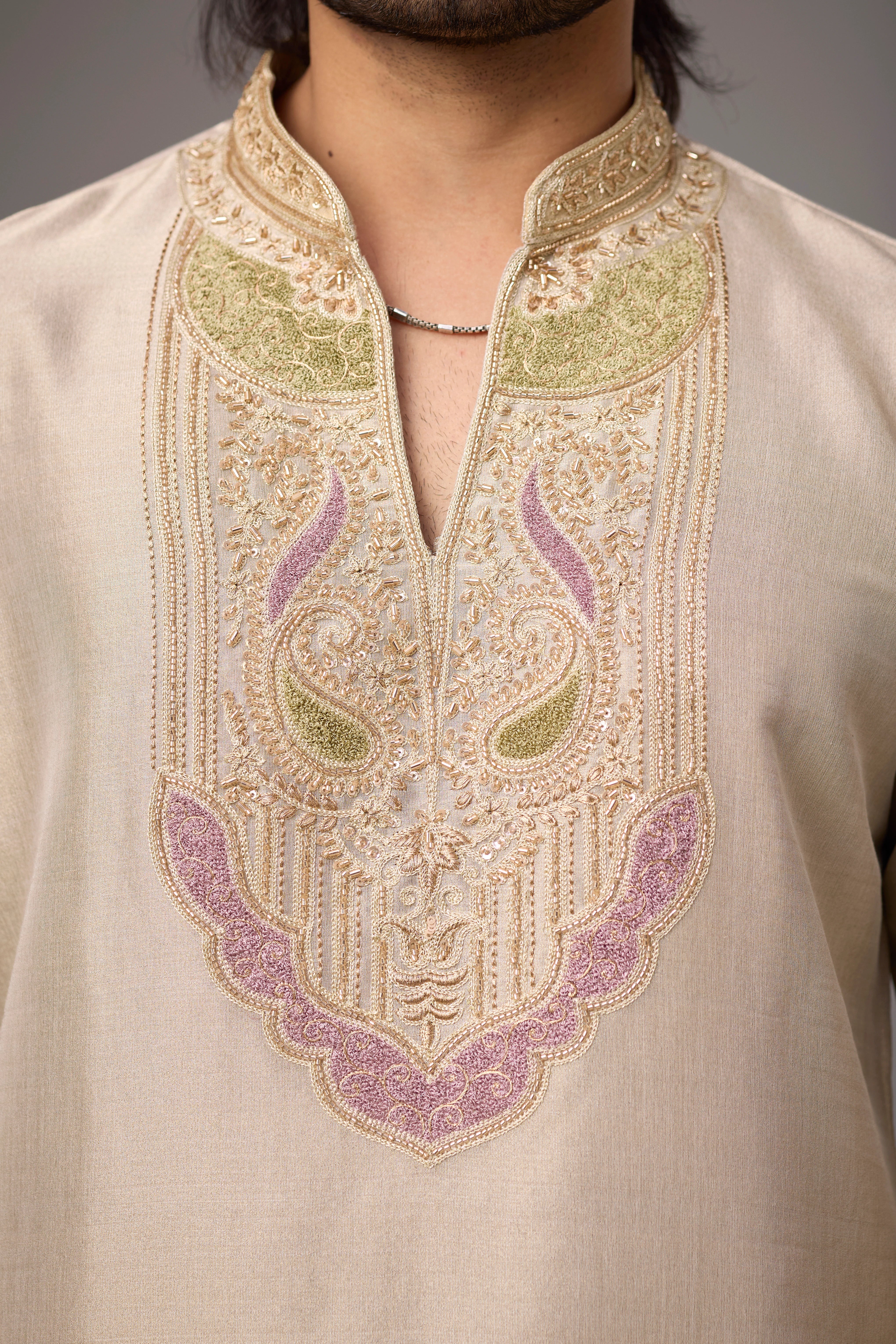 Champagne Paisley Heritage Embroidered Kurta Set