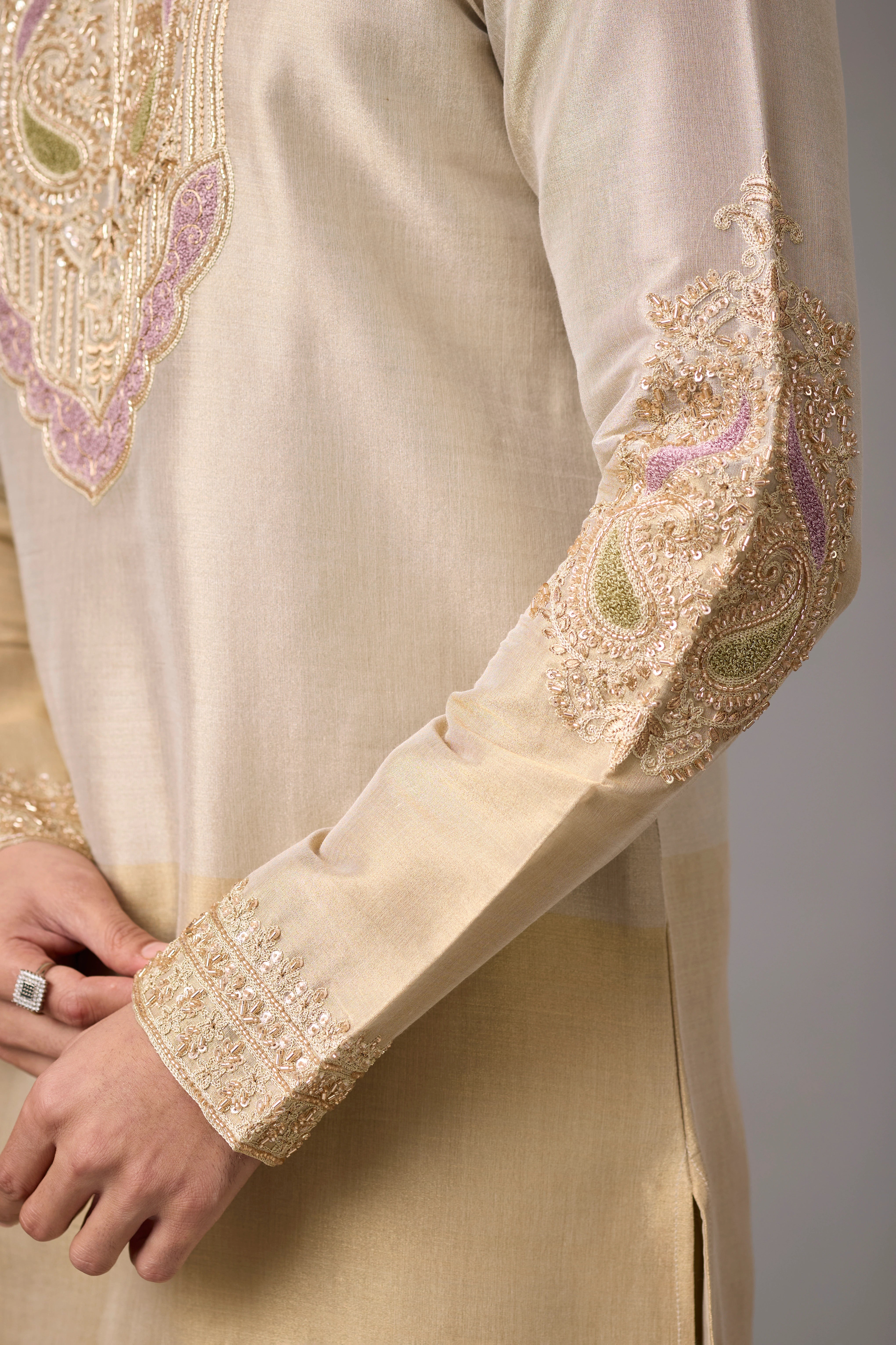 Champagne Paisley Heritage Embroidered Kurta Set