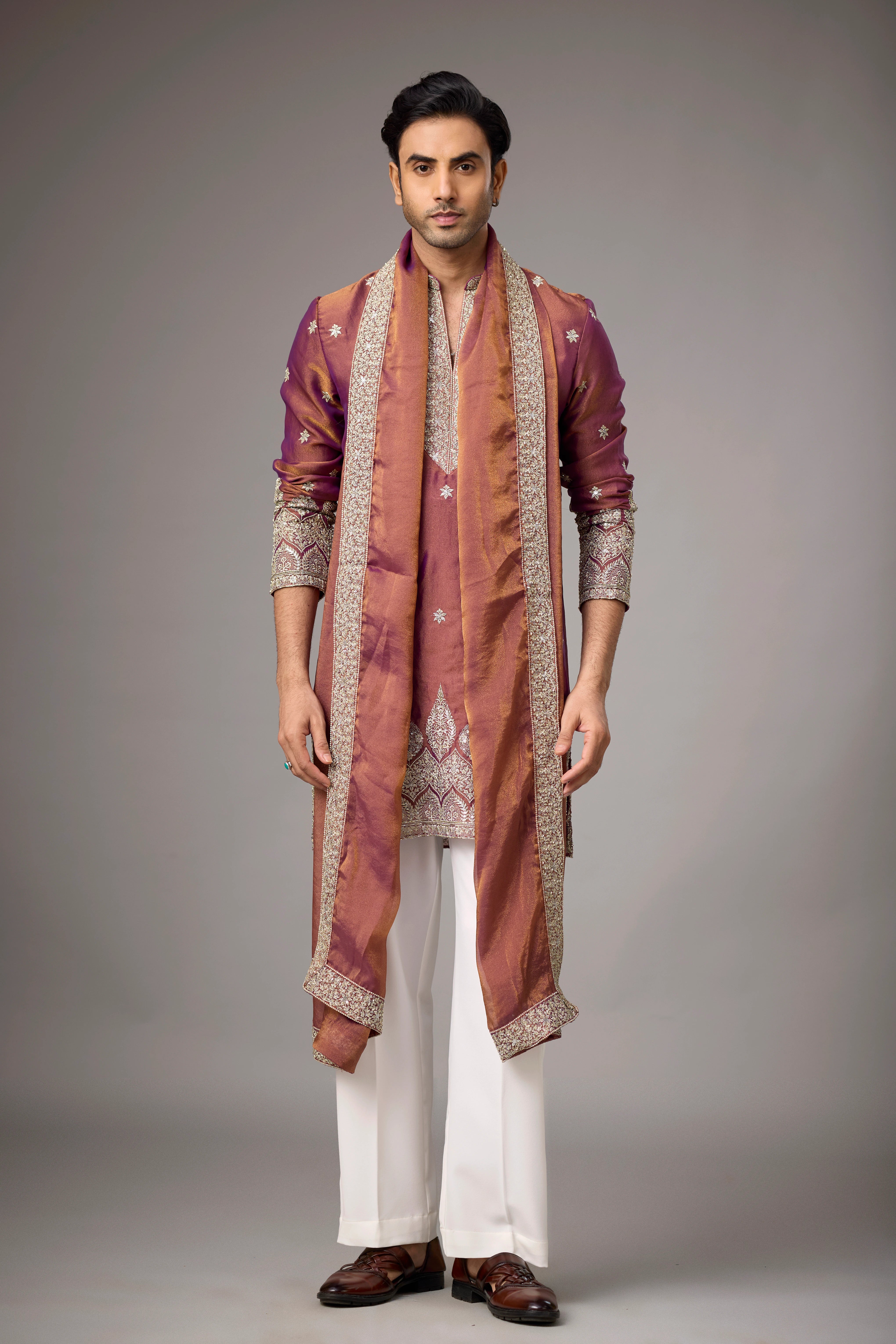 Maroon Royale Embroidered Kurta with Stole