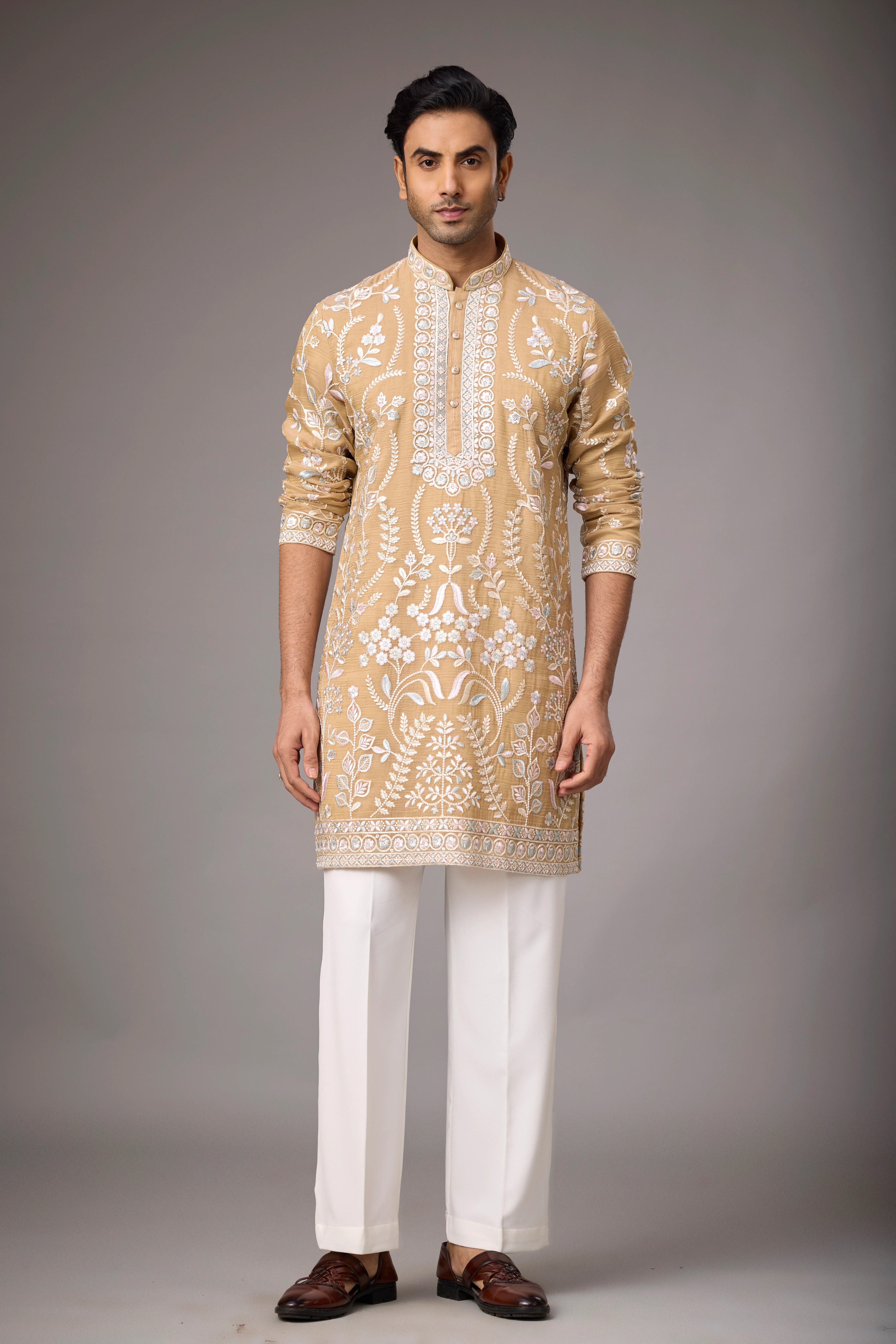 Sandstone Gold Floral Heritage Kurta Set
