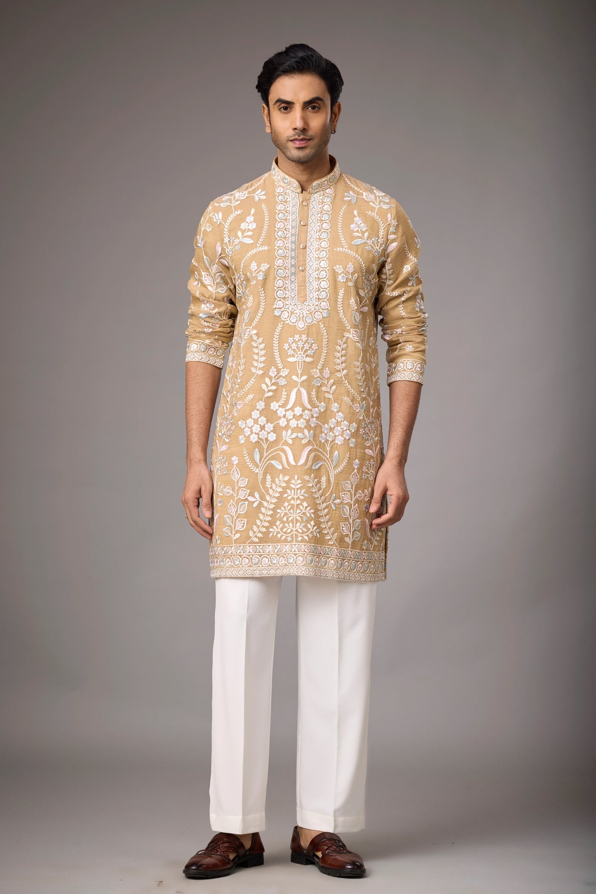 Sandstone Gold Floral Heritage Kurta Set