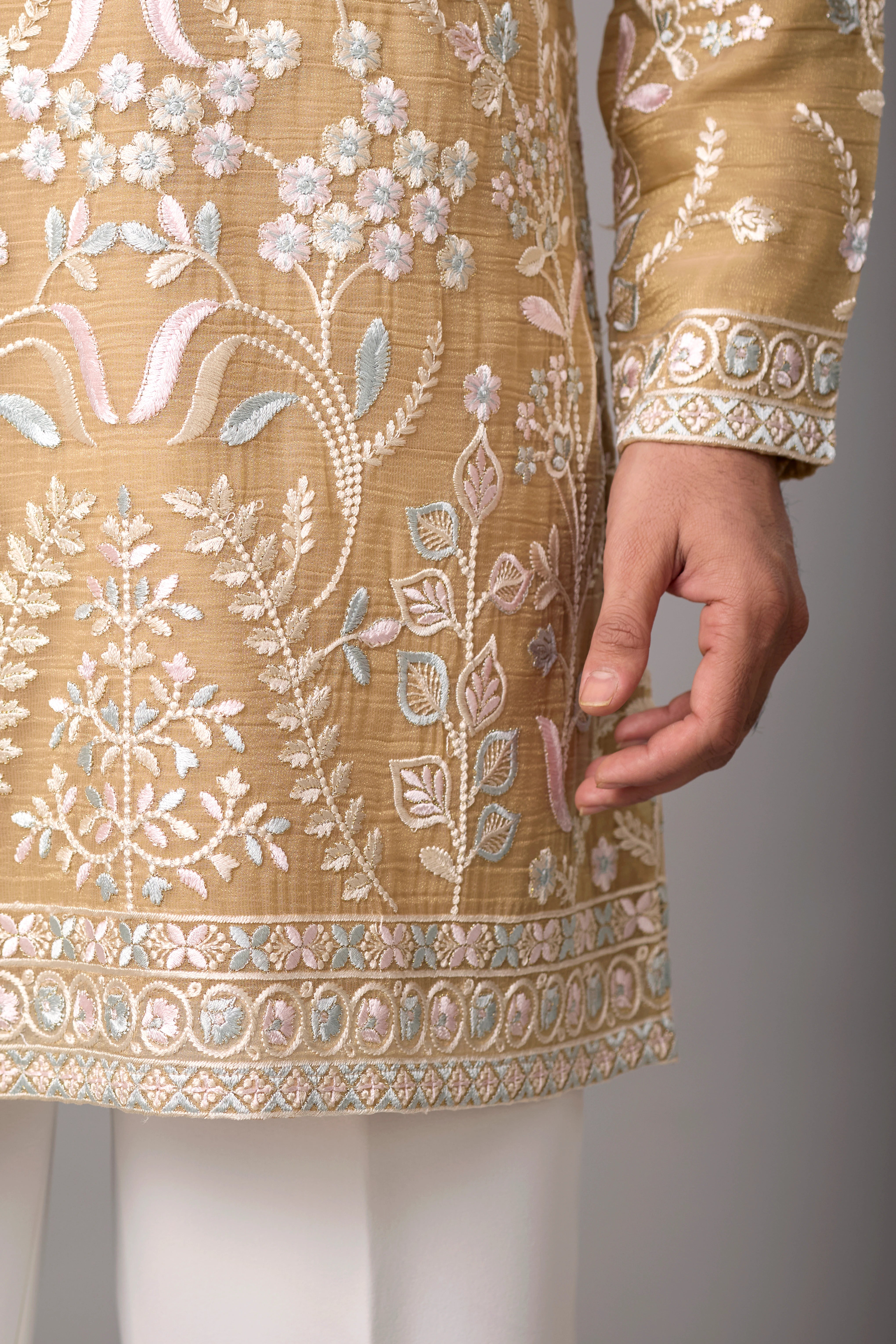 Sandstone Gold Floral Heritage Kurta Set