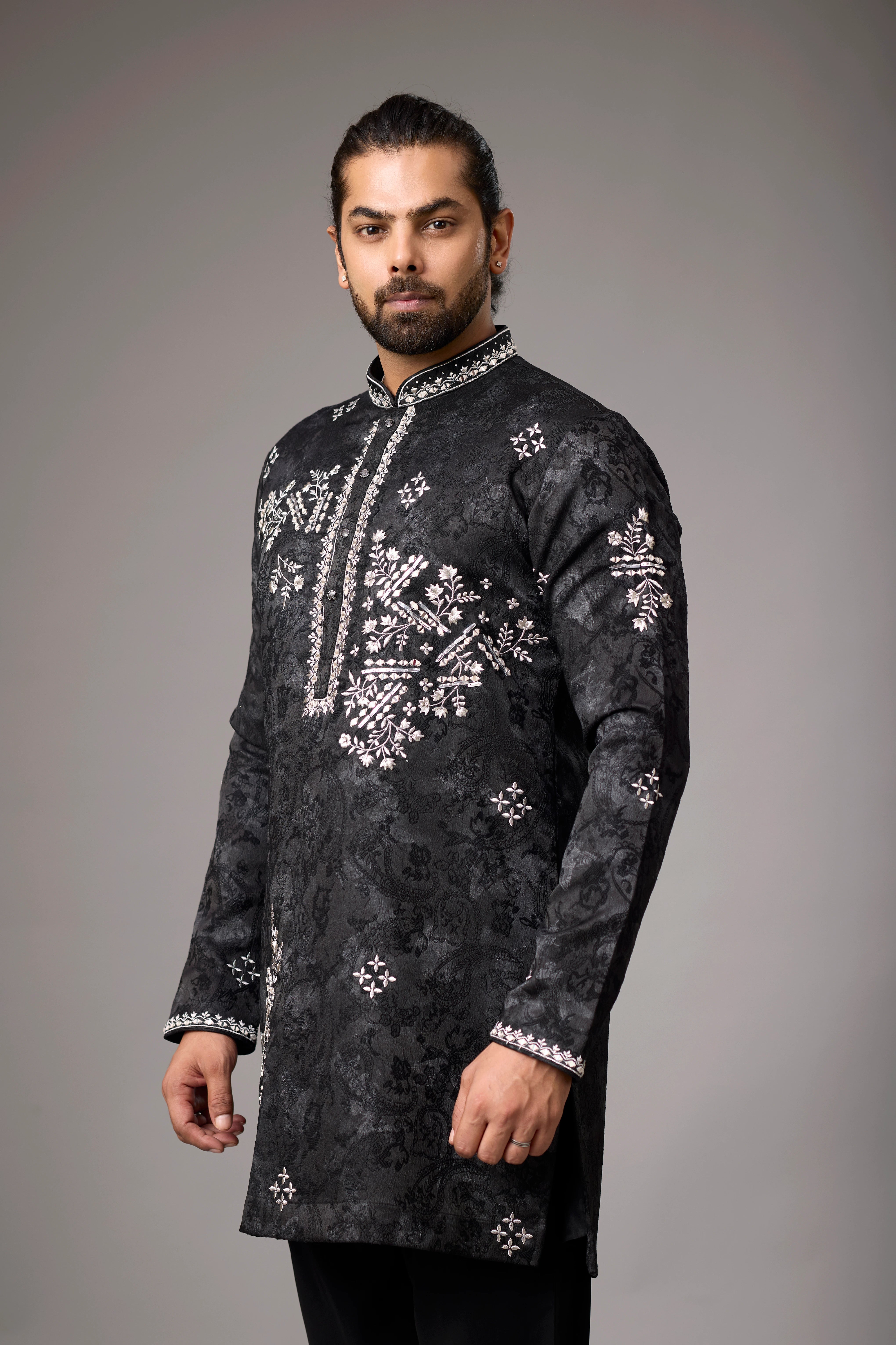 Midnight Black Floral Embroidered Kurta Set