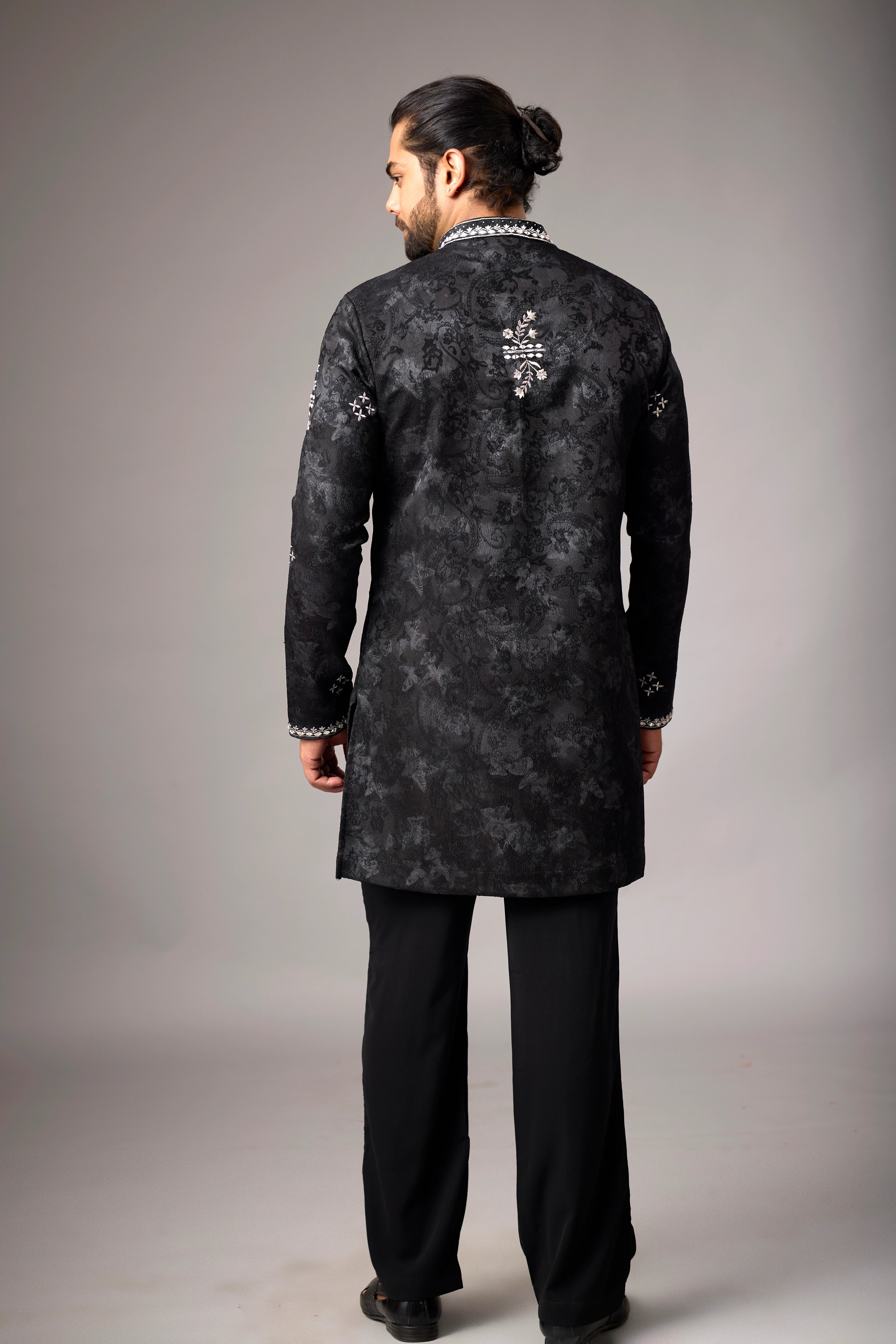 Midnight Black Floral Embroidered Kurta Set