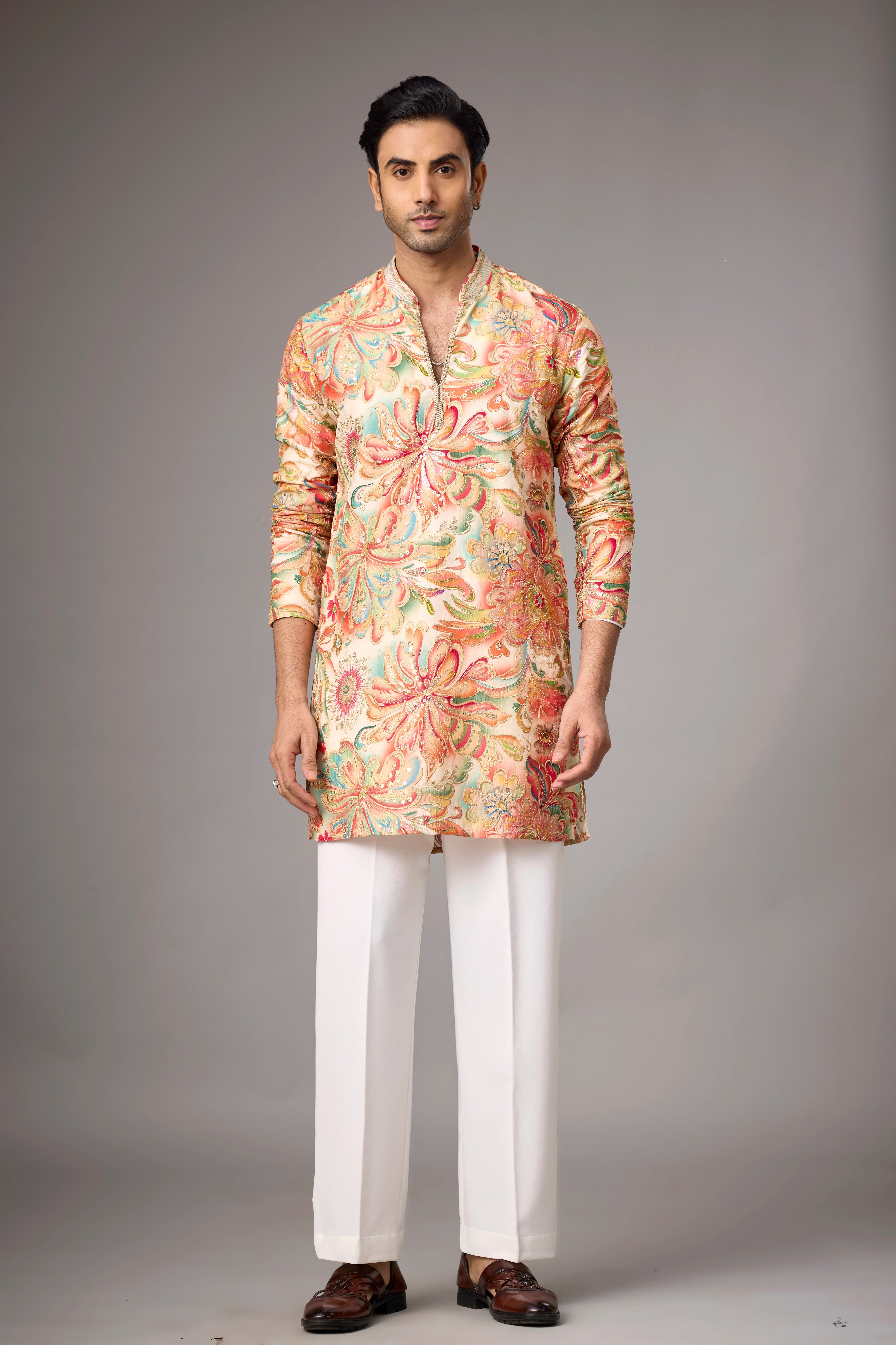 Peach Garden Floral Printed Kurta Set