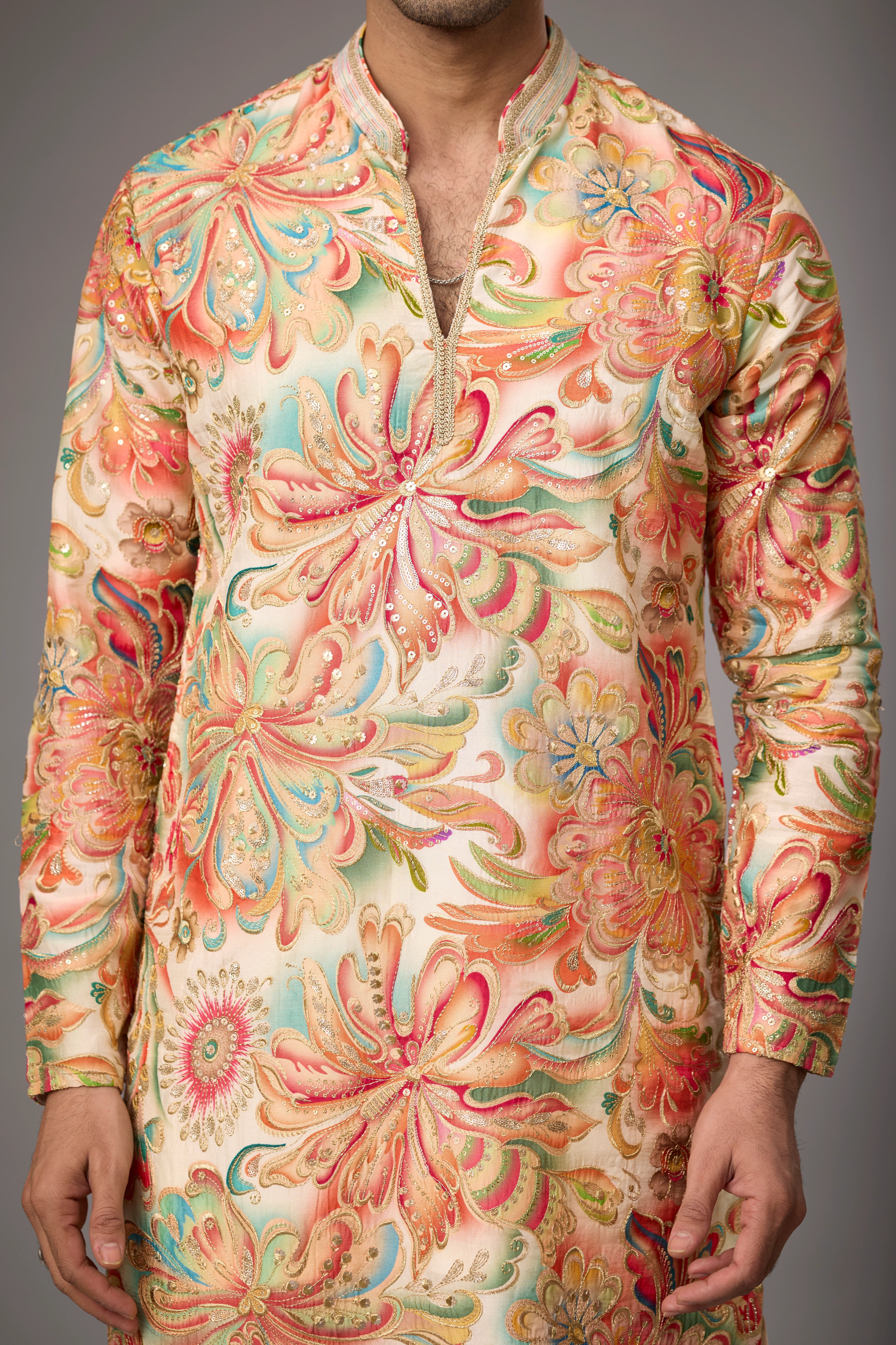 Peach Garden Floral Printed Kurta Set