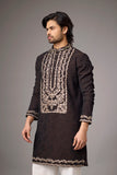 Dark Brown Floral Heritage Embroidered Kurta Set