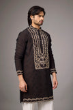 Dark Brown Floral Heritage Embroidered Kurta Set