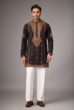 Dark Brown Regal Floral Embroidered Kurta Set