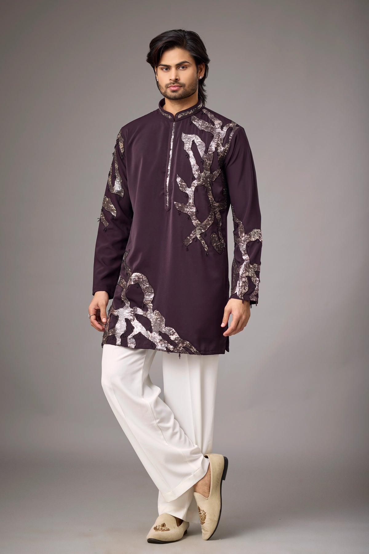 Deep Plum Contemporary Embroidered Kurta Set