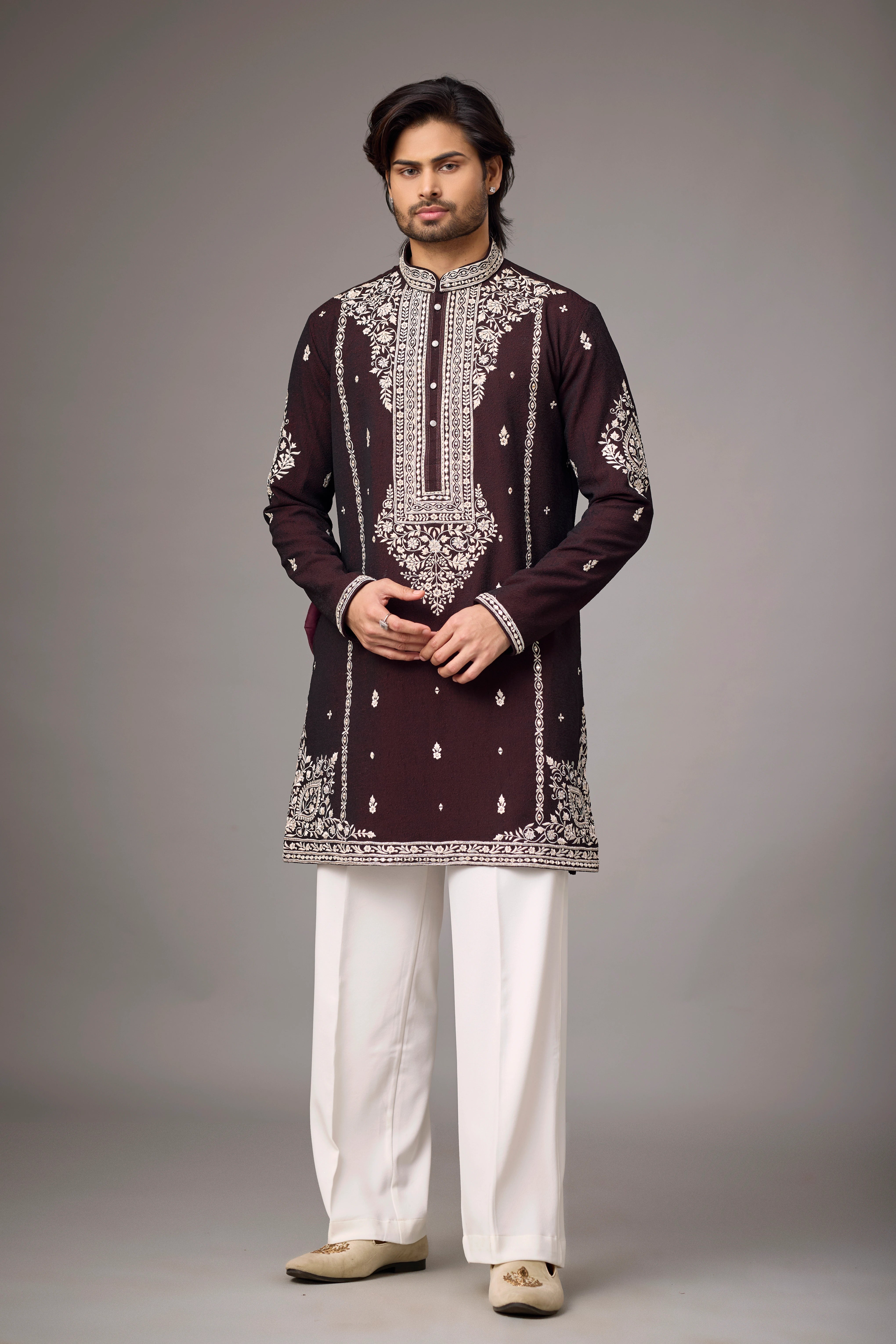 Regal Maroon Heritage Embroidered Kurta Set