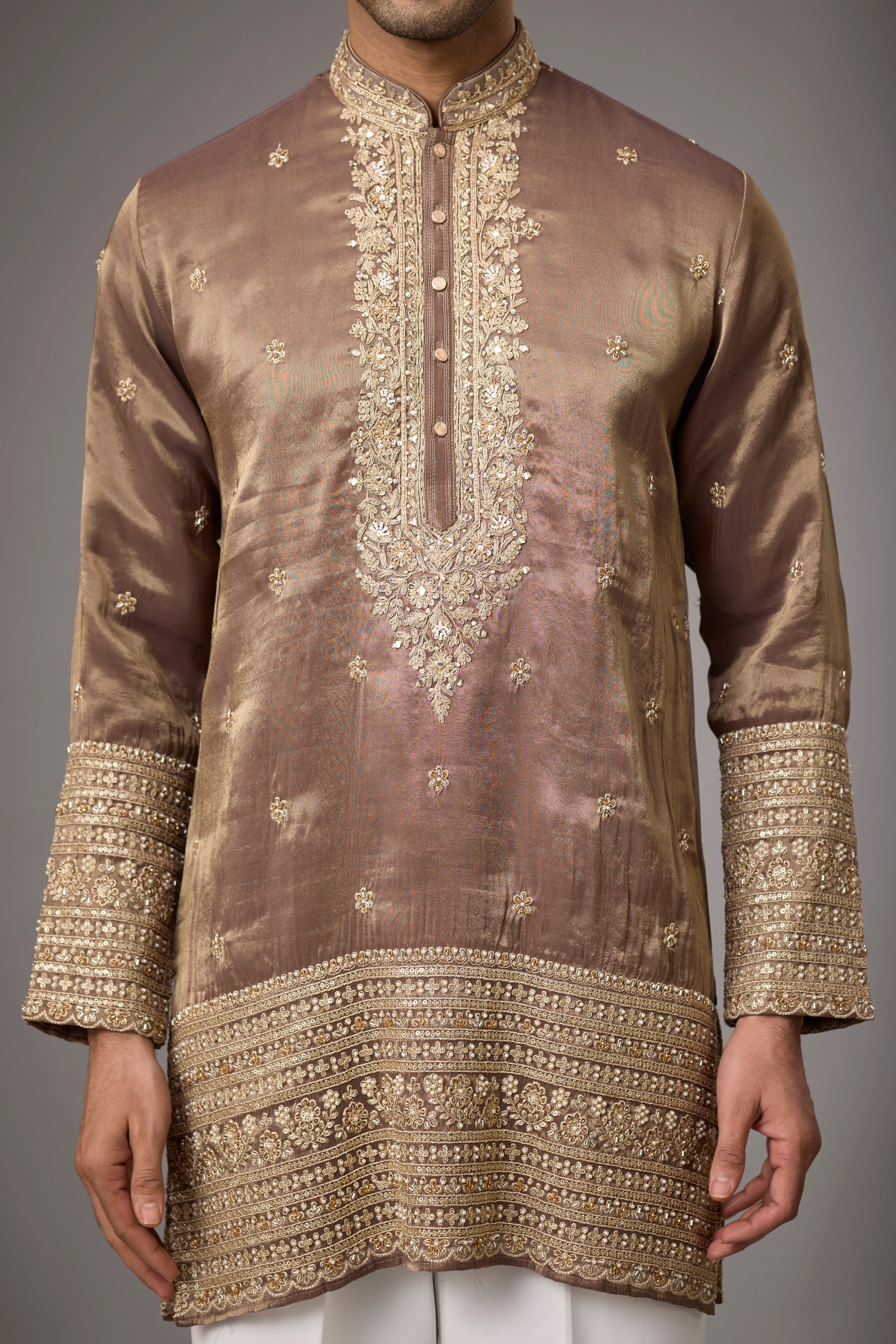 Royal Mocha Gold Embroidered Kurta Set