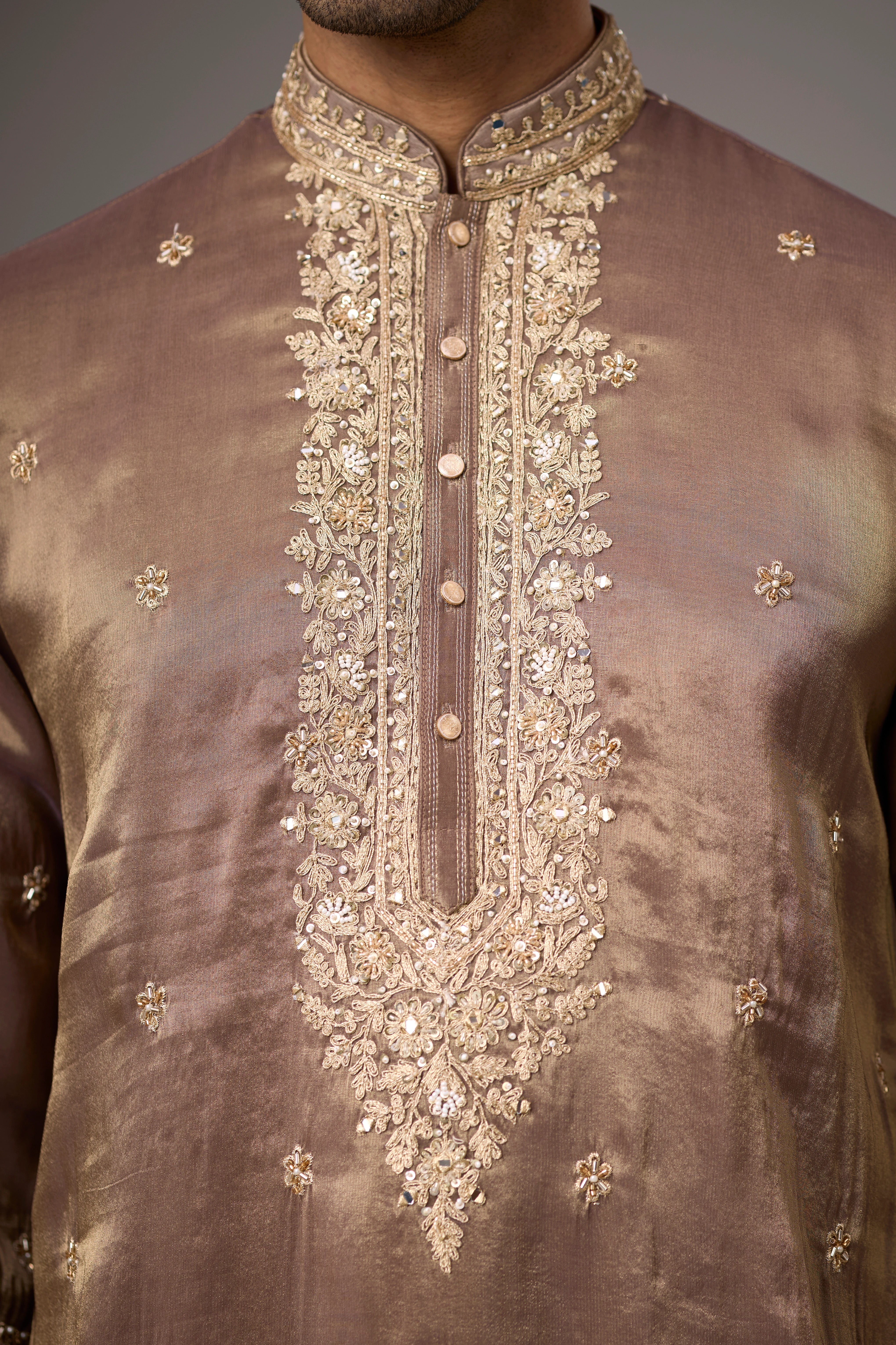 Royal Mocha Gold Embroidered Kurta Set