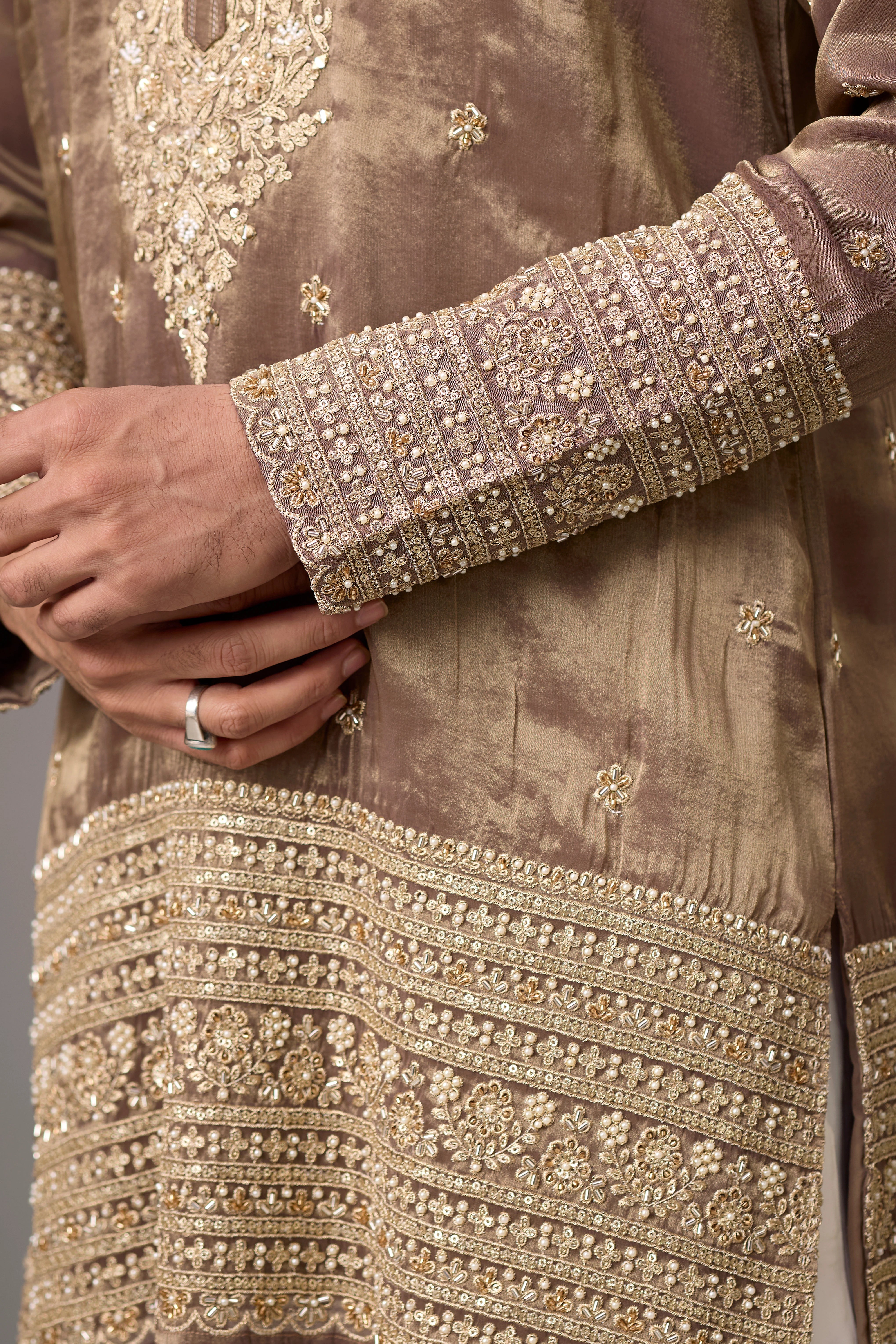 Royal Mocha Gold Embroidered Kurta Set