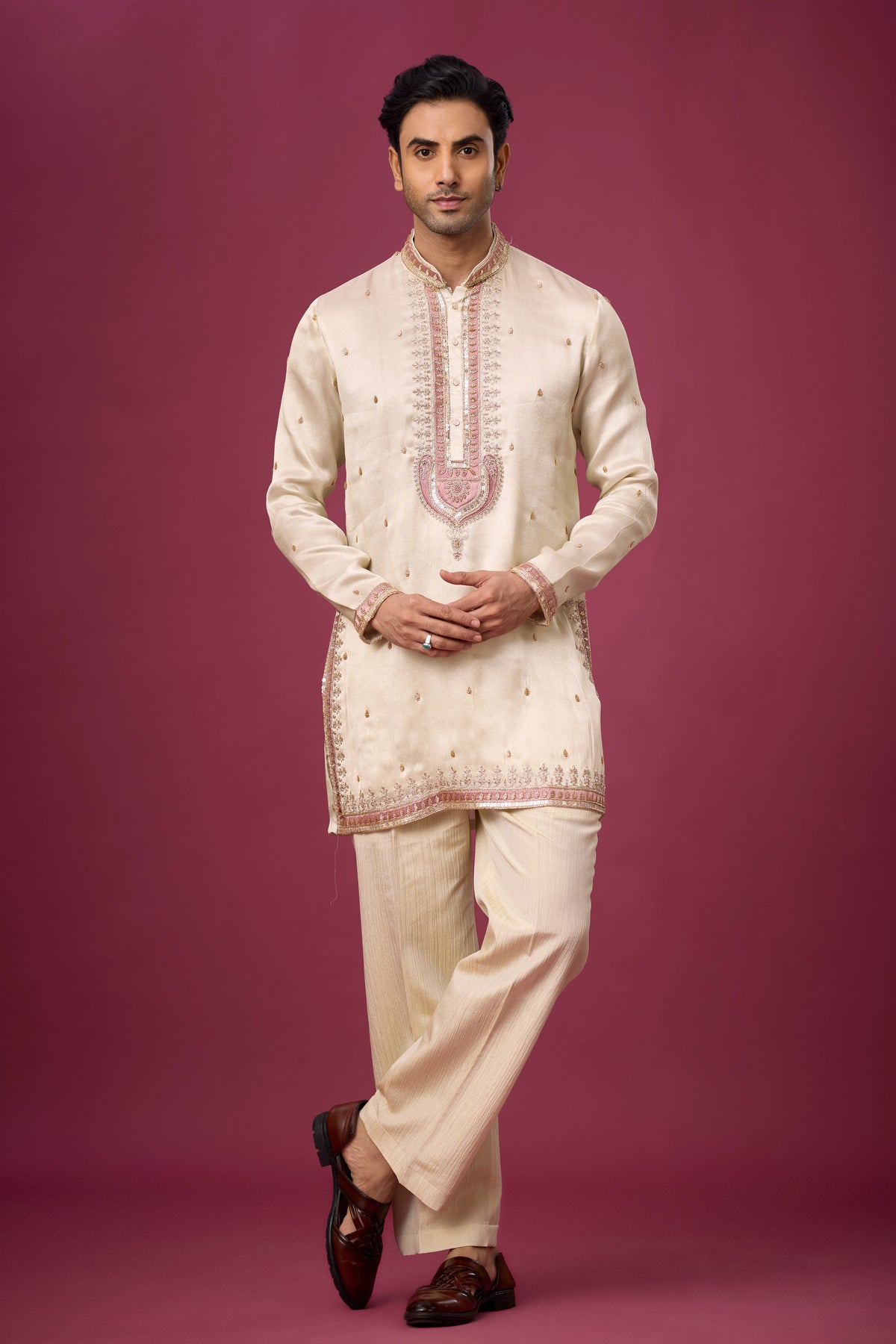 Ivory Rosé Heritage Embroidered Kurta Set