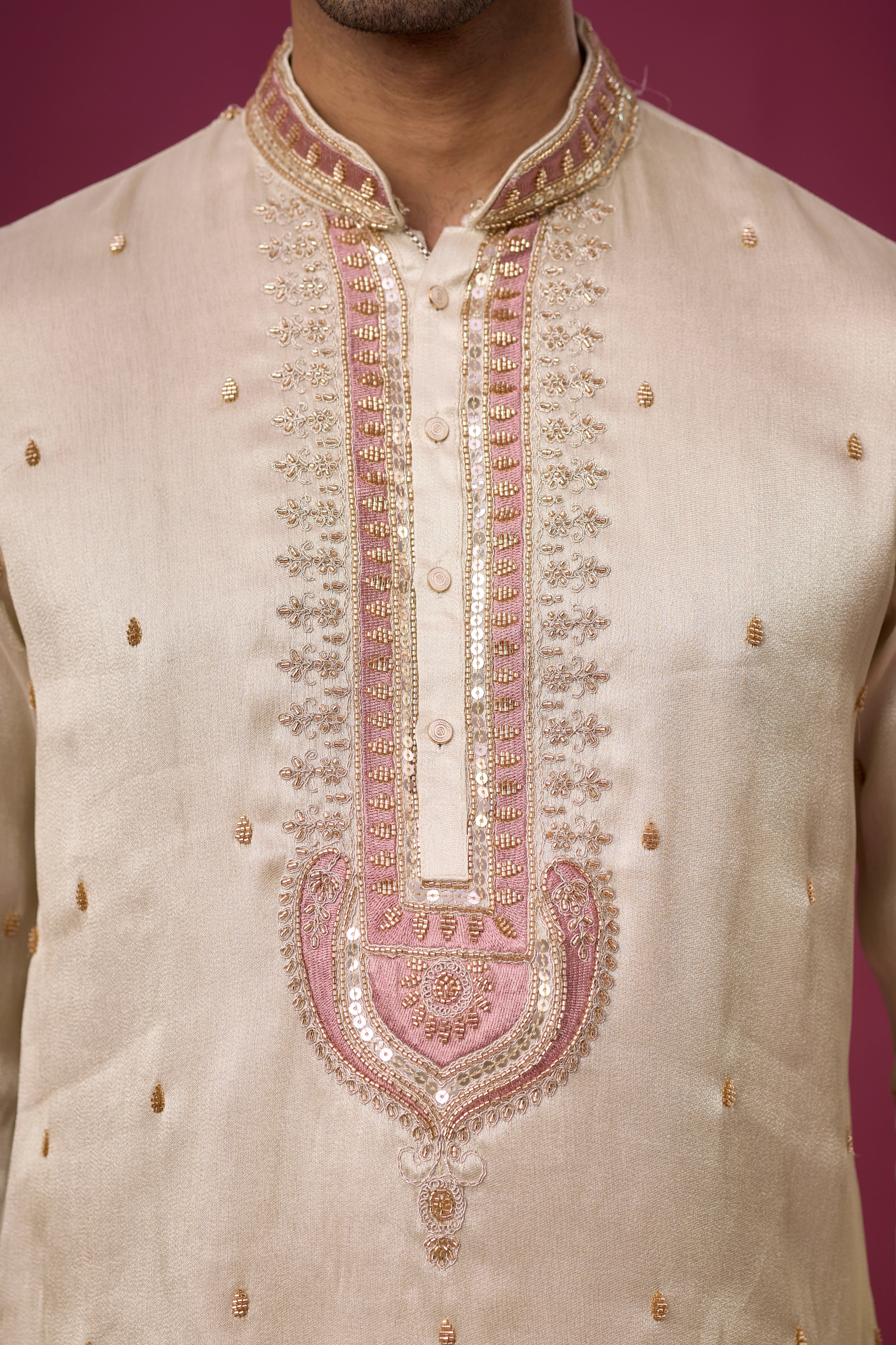 Ivory Rosé Heritage Embroidered Kurta Set