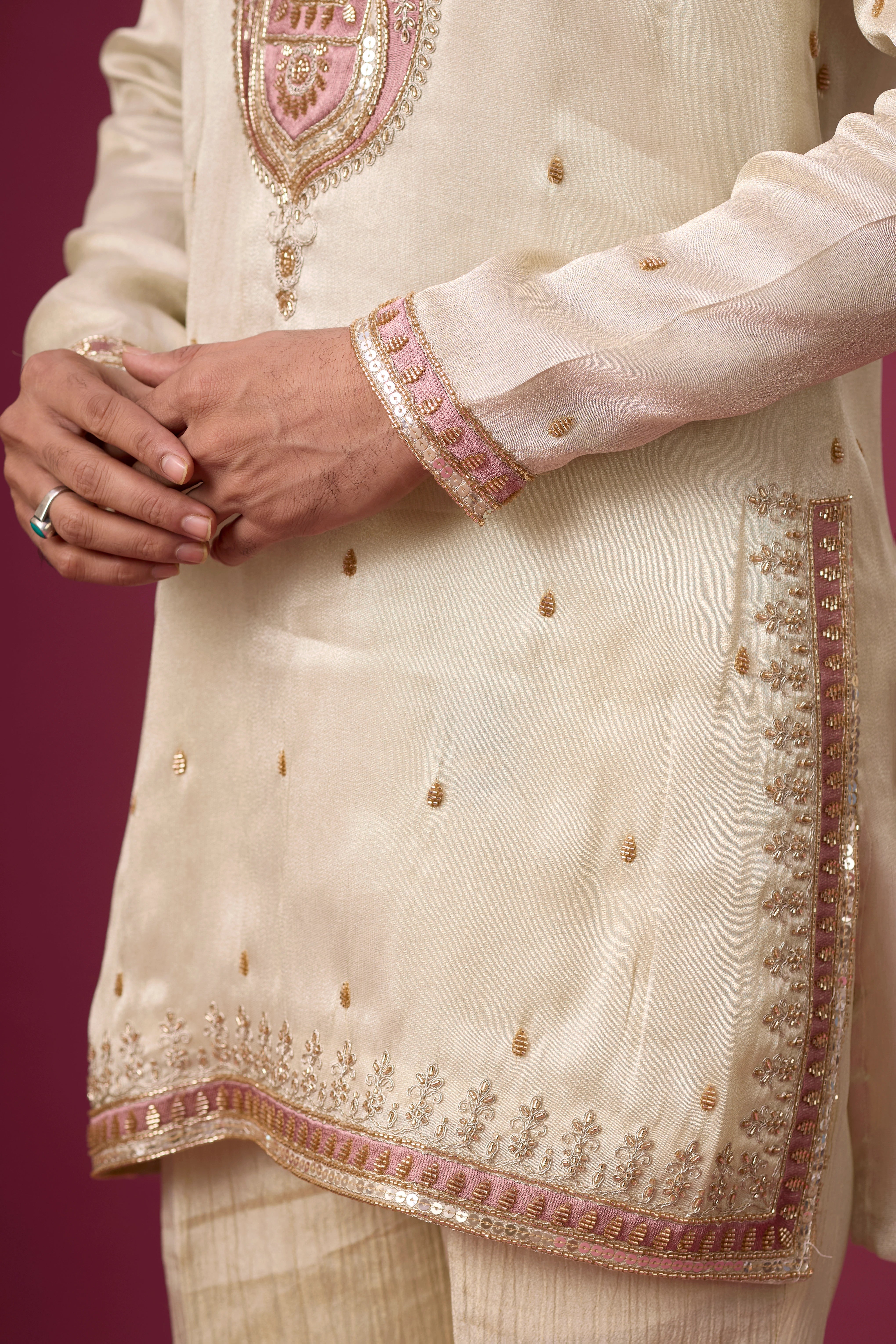Ivory Rosé Heritage Embroidered Kurta Set