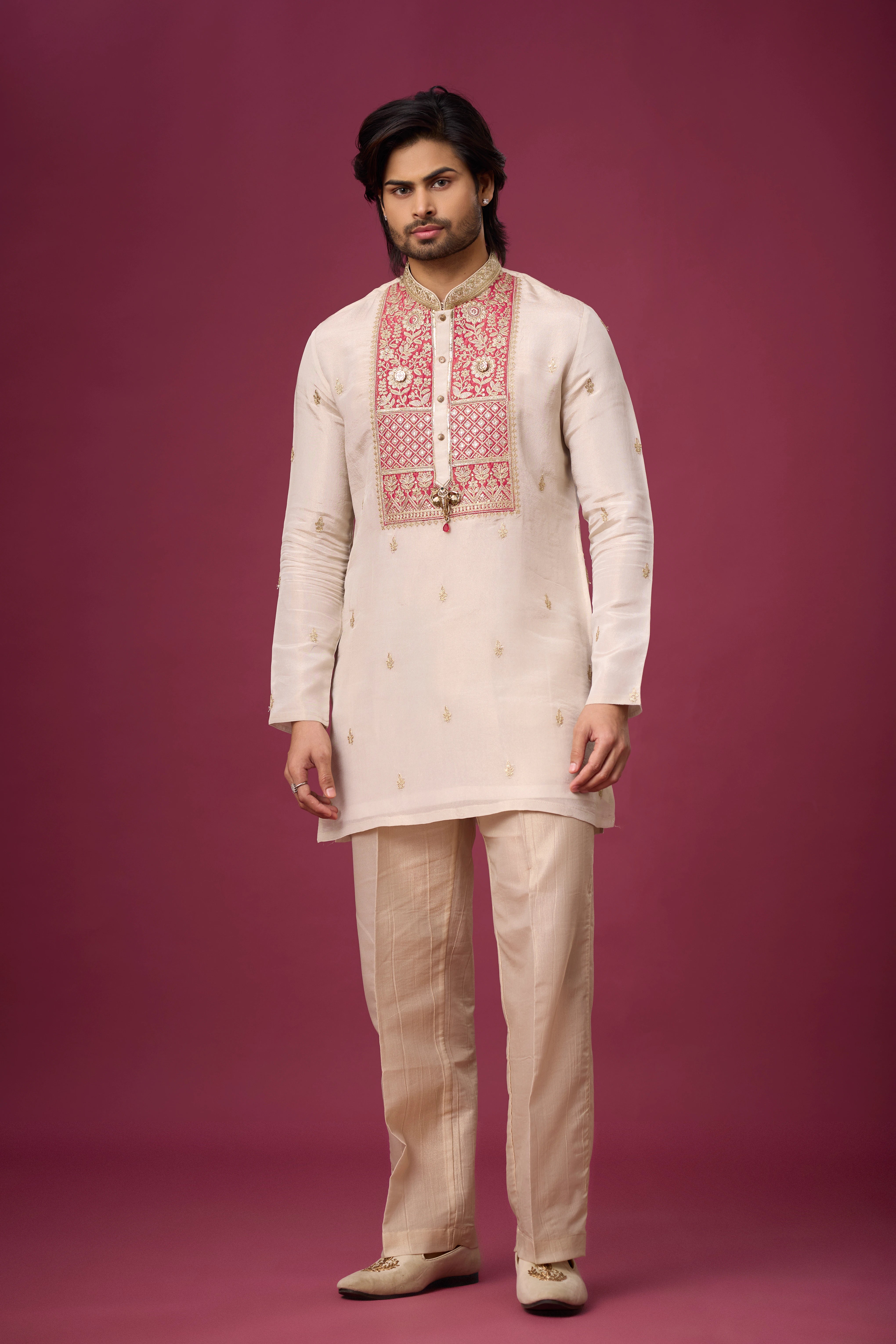 Off-White Rosé Heritage Embroidered Kurta Set