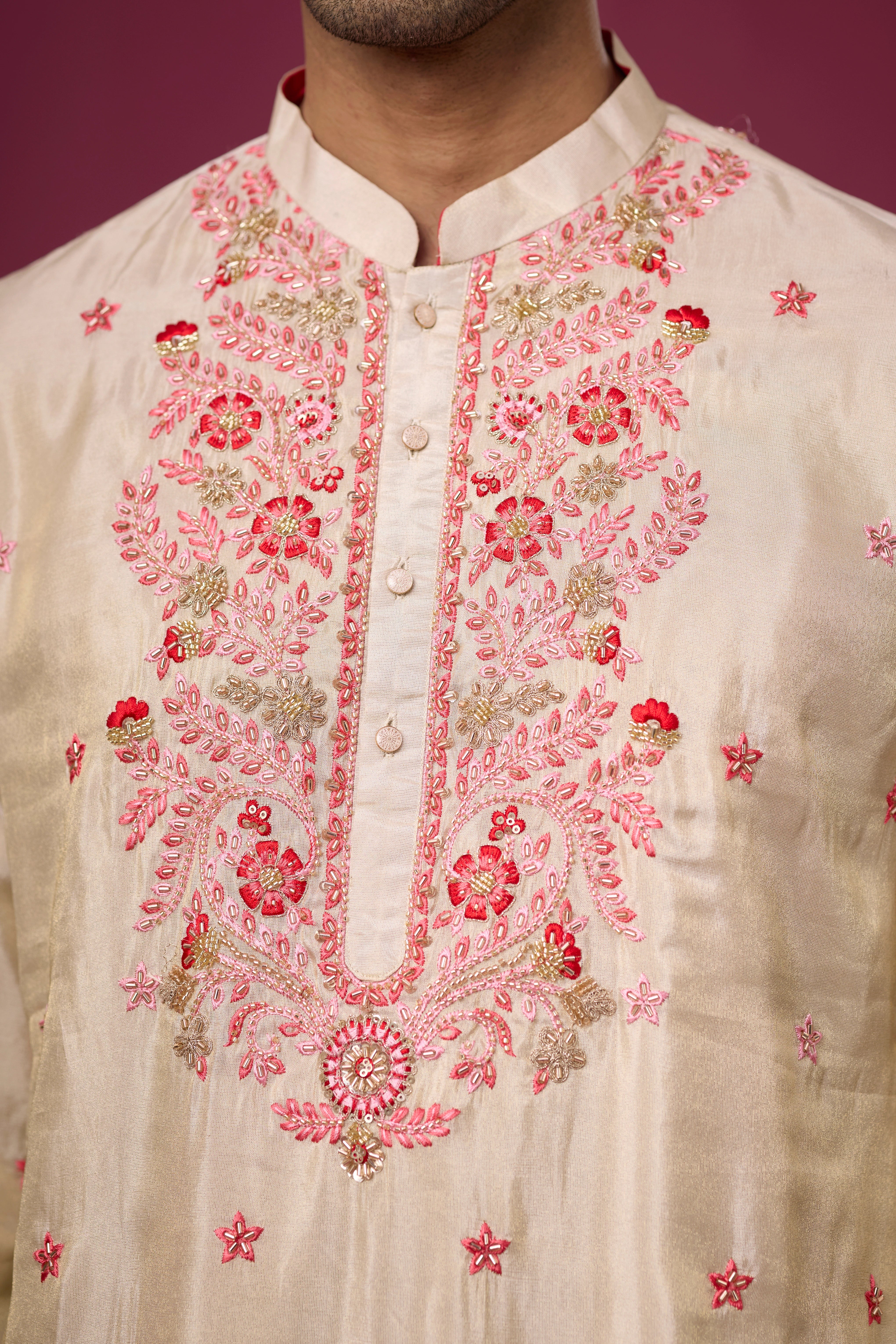 Ivory Rosé Floral Embroidered Kurta Set