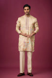 Champagne Beige Peacock Heritage Kurta Set