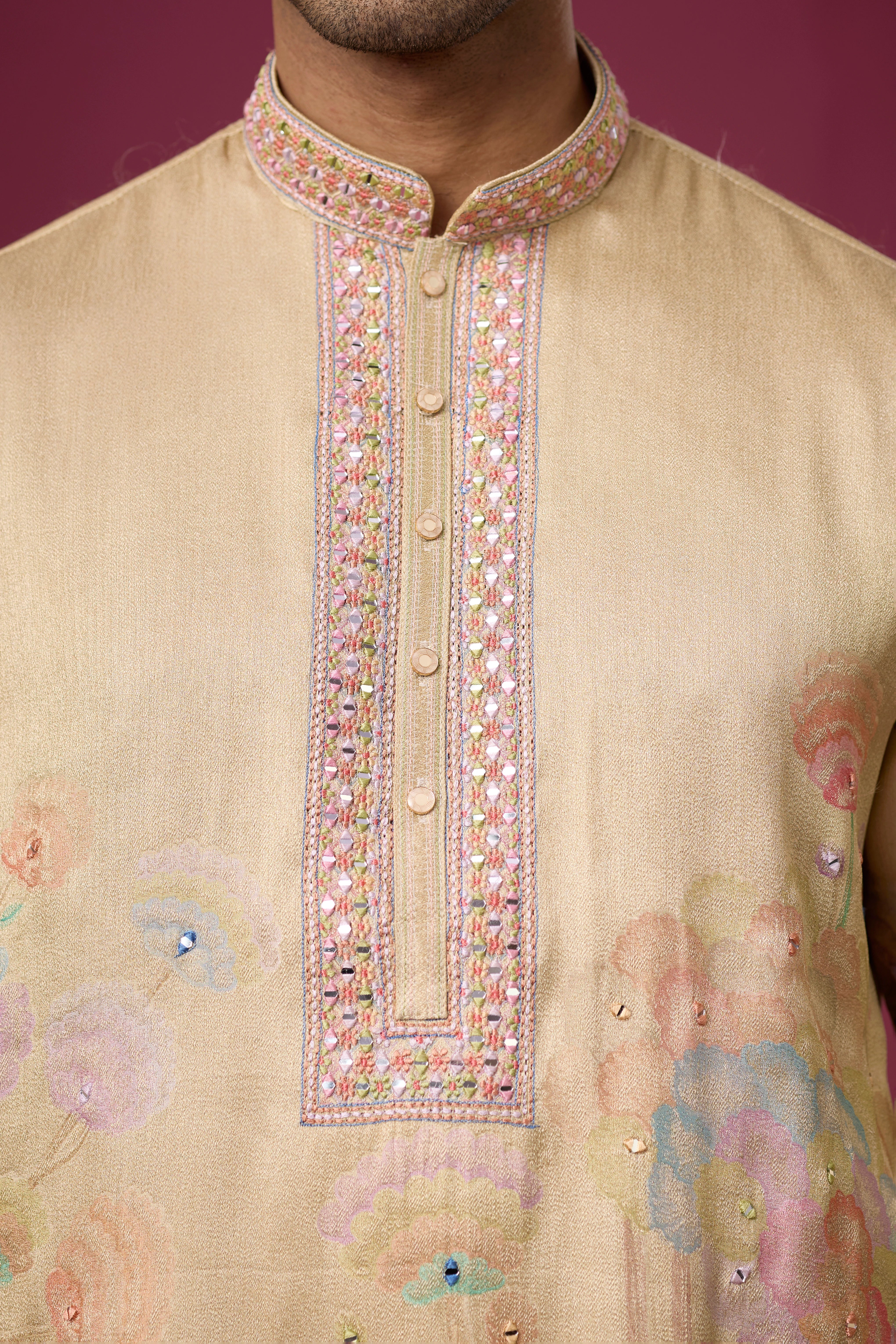 Champagne Beige Peacock Heritage Kurta Set