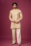 Champagne Beige Floral Elegance Kurta Set